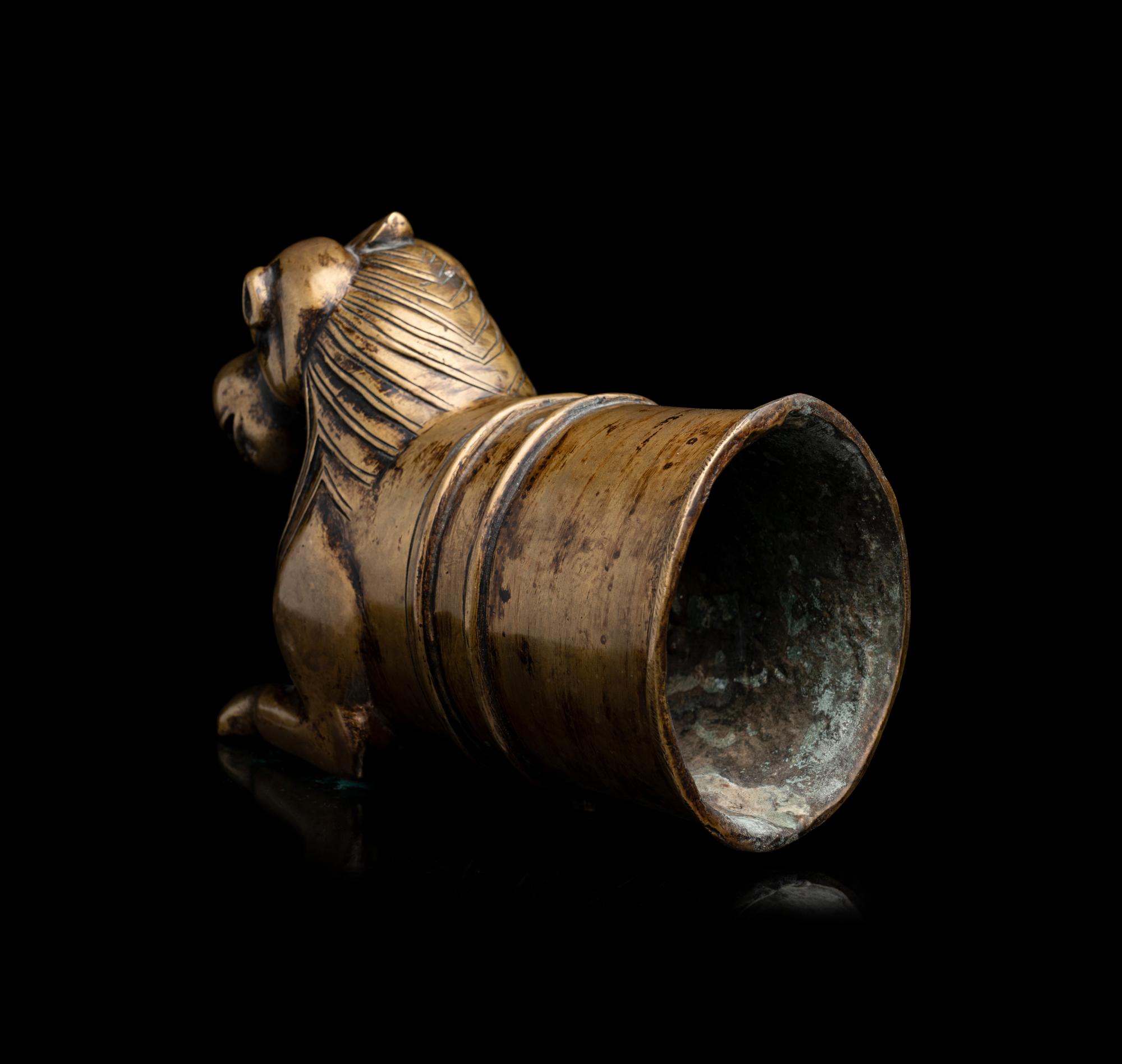 An Indian Cast Brass Lion-Form Palki Handle