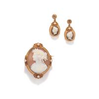 VICTORIAN, YELLOW GOLD AND CAMEO DEMI PARURE