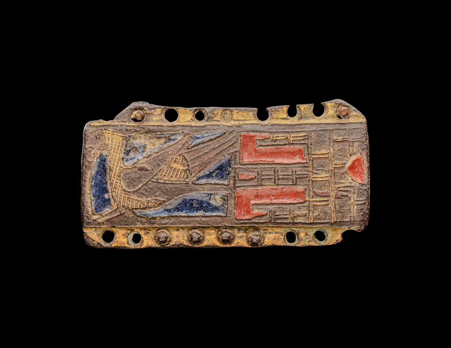 A Spanish Champlevé and Gilt-Copper Belt or Harness Strap Plaque