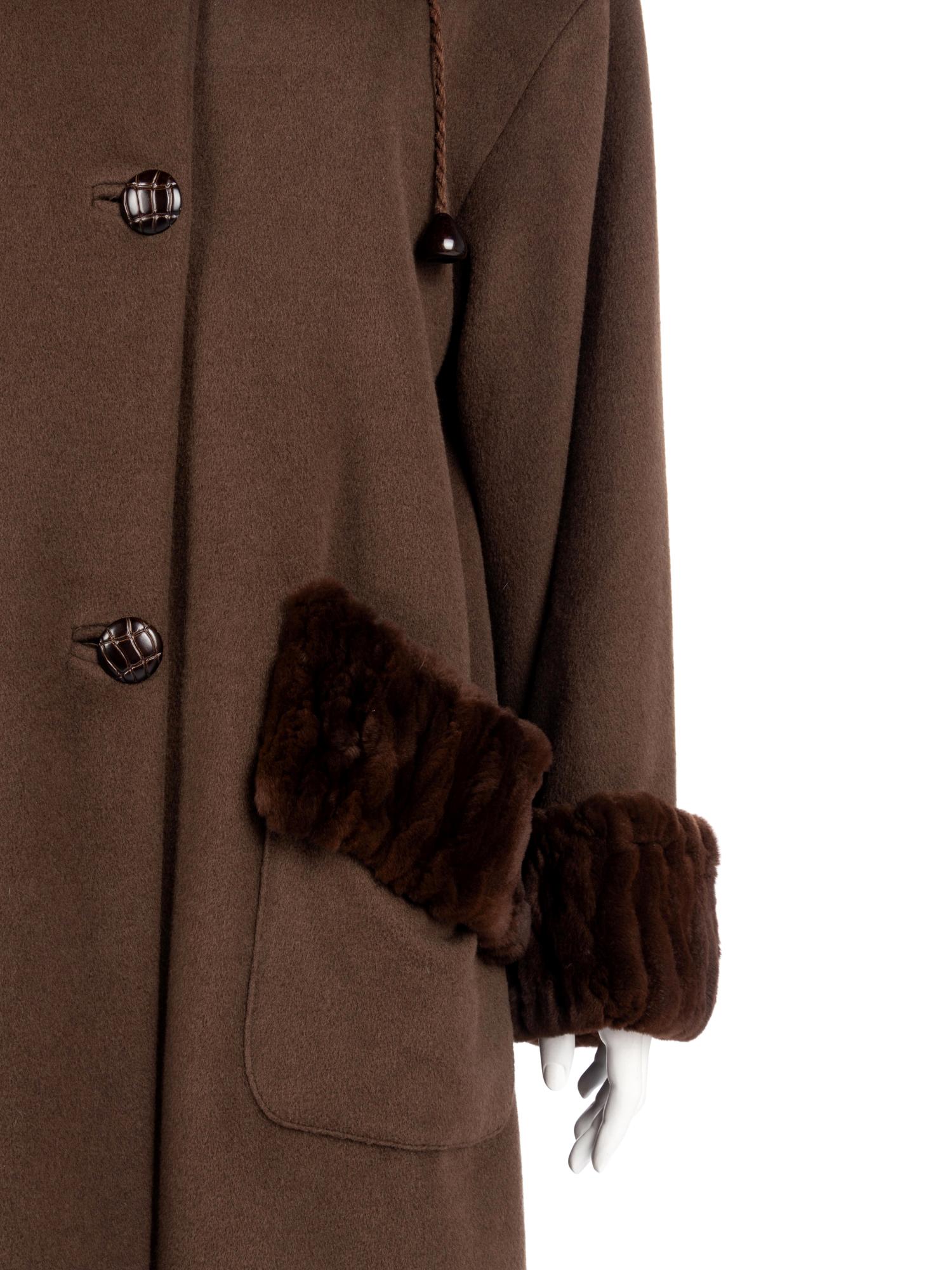 Revillon Brown Wool Coat with Brown Sheared Mink Trim, 2000-10s
