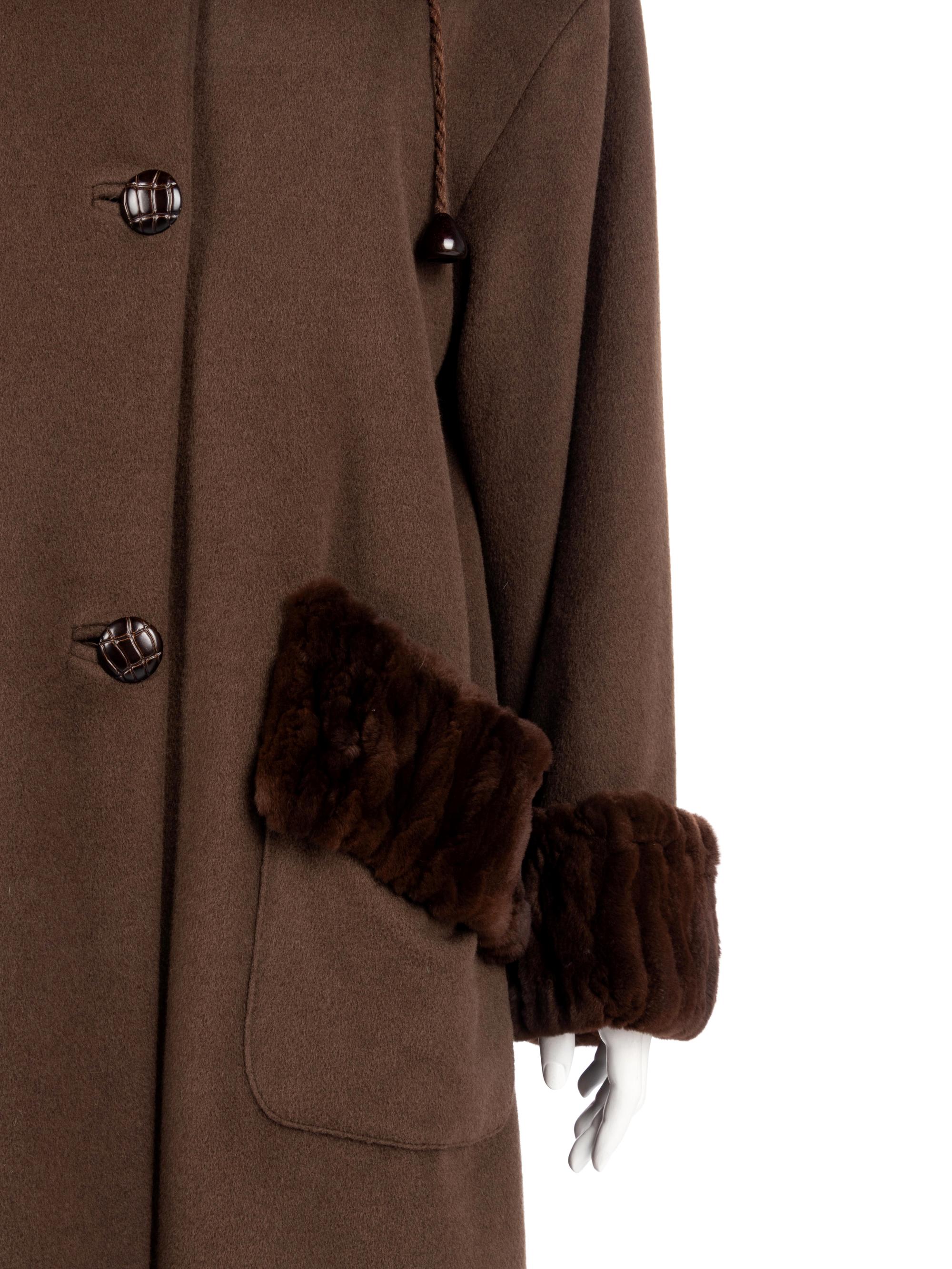 Revillon Brown Wool Coat with Brown Sheared Mink Trim, 2000-10s