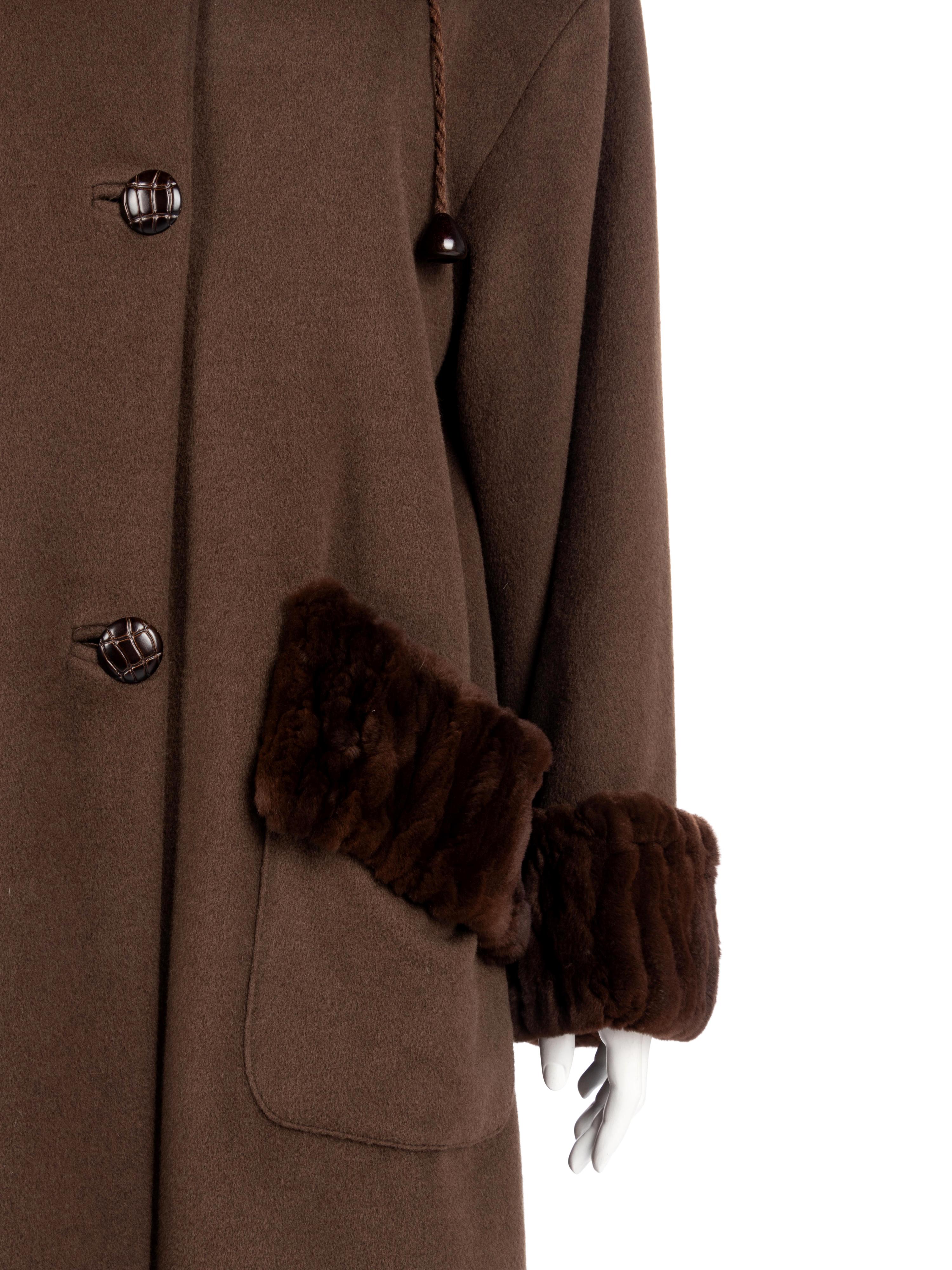 Revillon Brown Wool Coat with Brown Sheared Mink Trim, 2000-10s