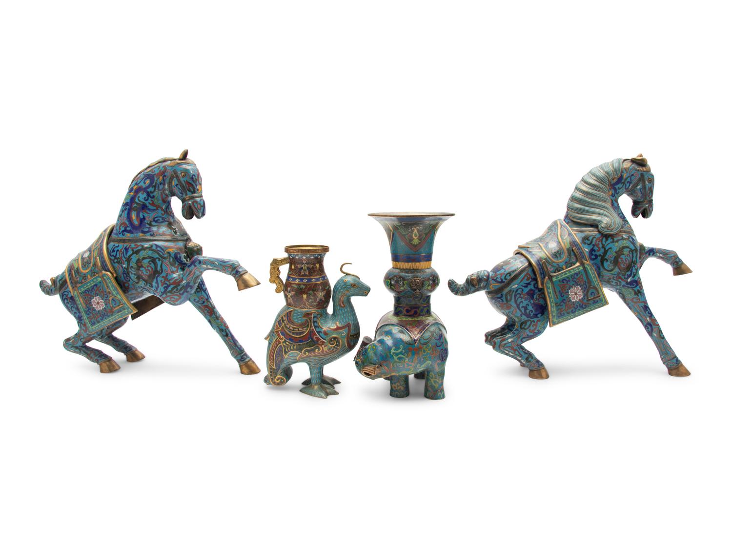 Four Chinese Cloisonné Enamel Animal Form Vessels