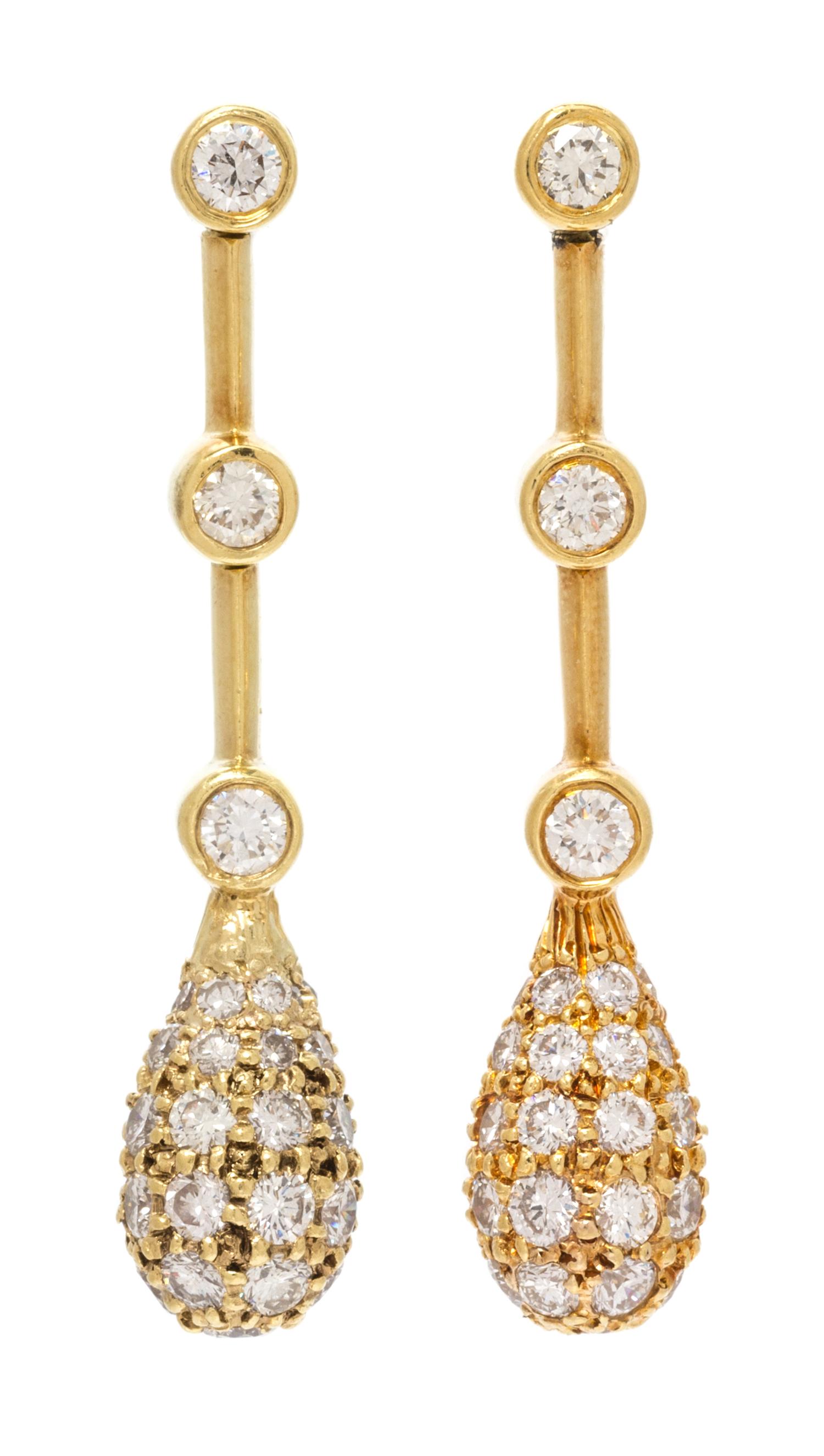 A Pair of 18 Karat Yellow Gold and Diamond Earrings, 4.20 dwts.