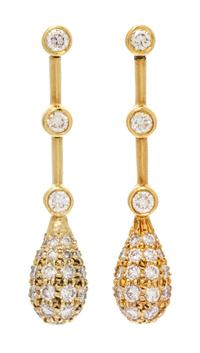 A Pair of 18 Karat Yellow Gold and Diamond Earrings, 4.20 dwts.