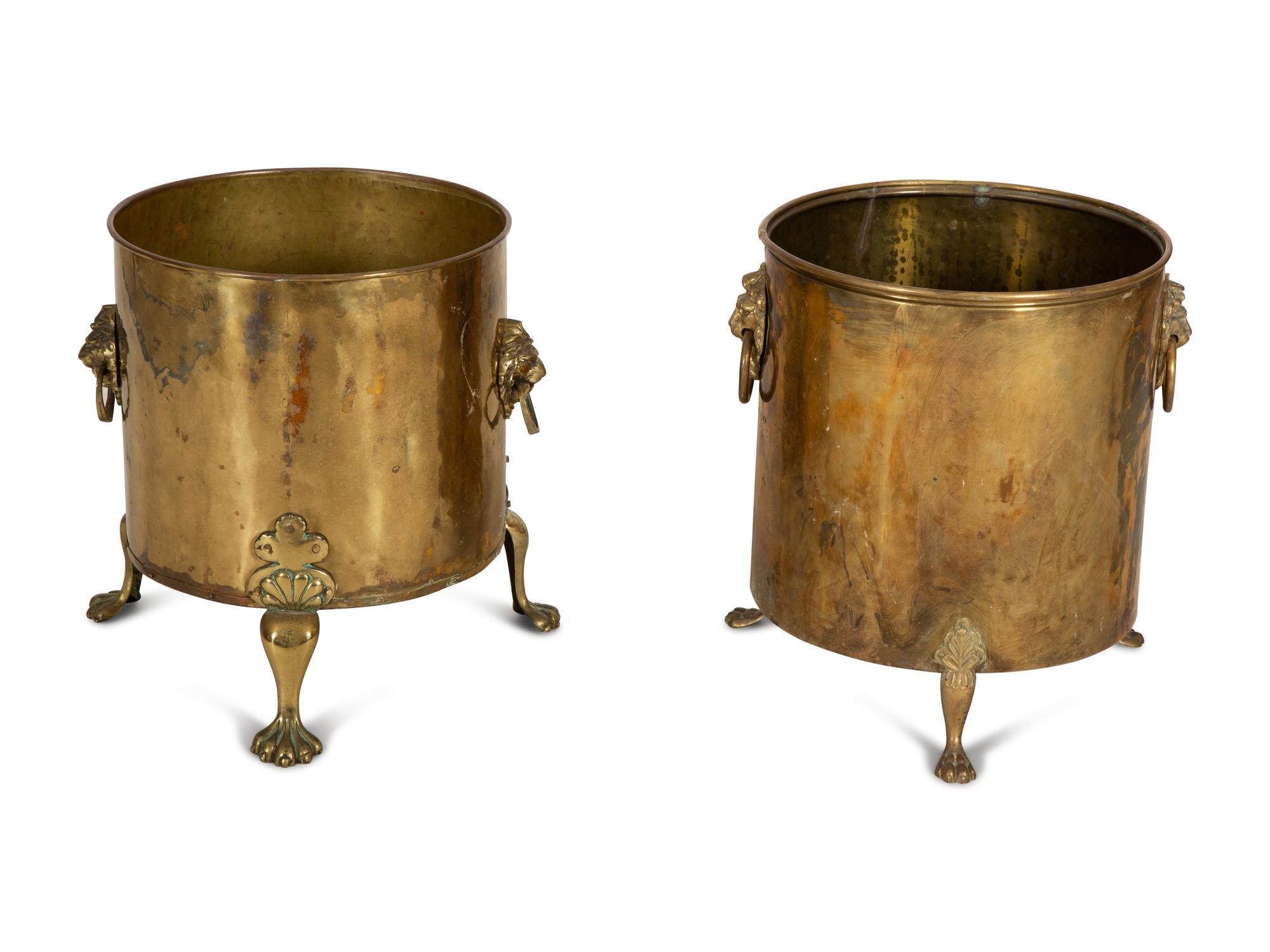 A Near Pair of English Brass Jardinières
