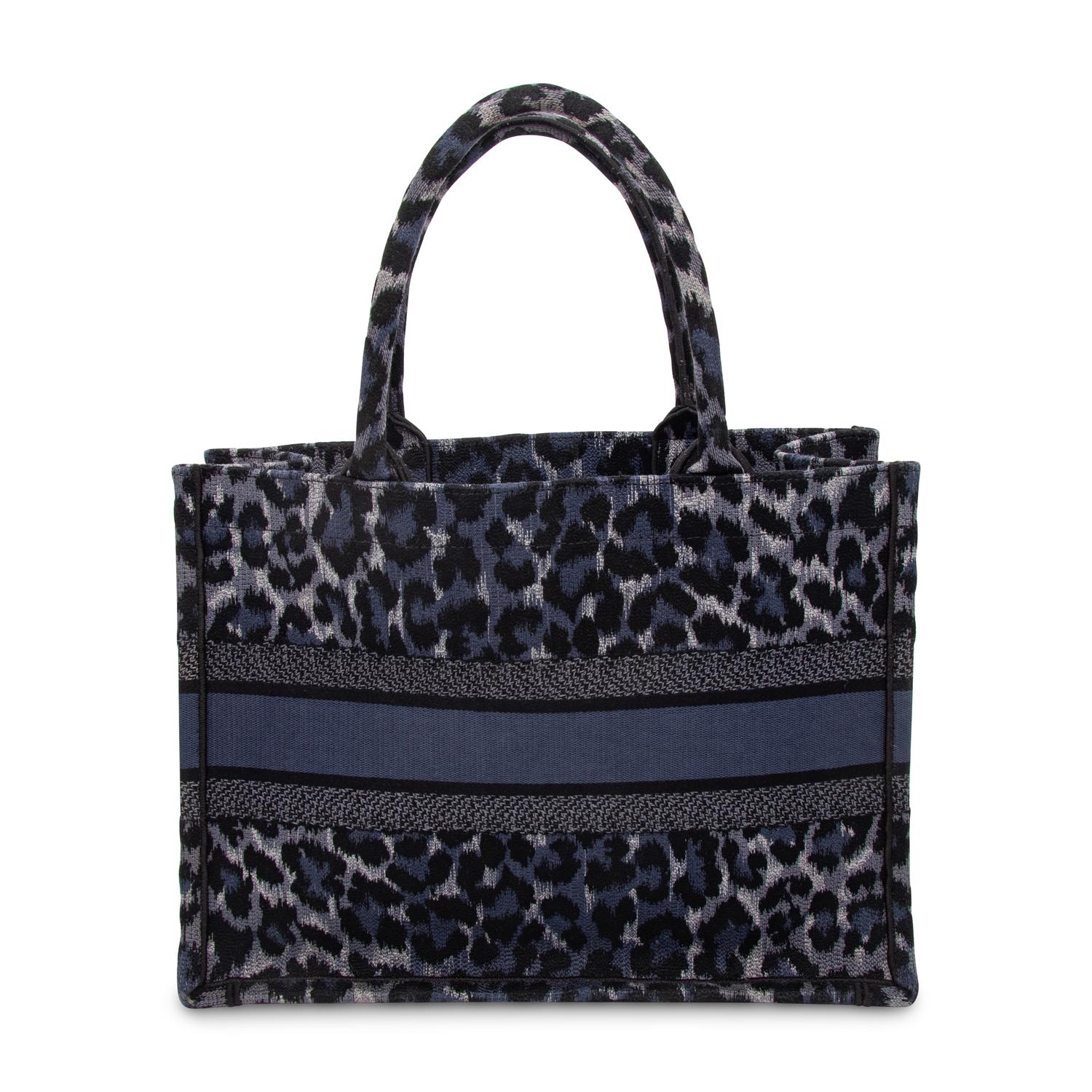 CHRISTIAN DIOR, NAVY LEOPARD MEDIUM BOOK TOTE
