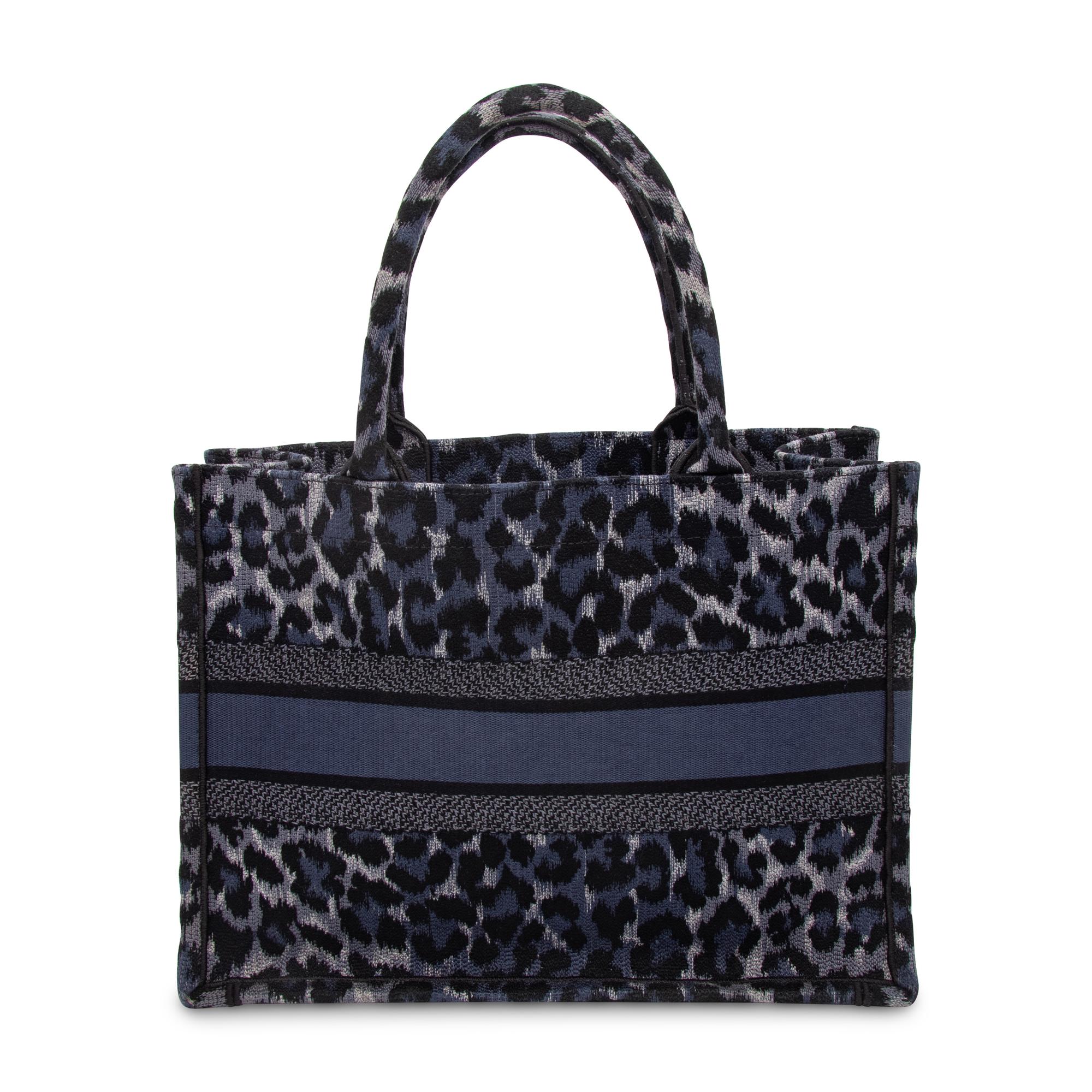 CHRISTIAN DIOR, NAVY LEOPARD MEDIUM BOOK TOTE