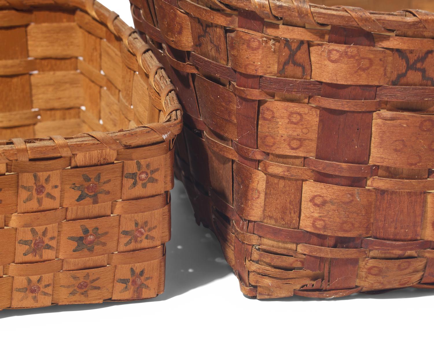 A Group of Six Northeastern Painted and Decorated Splint Baskets