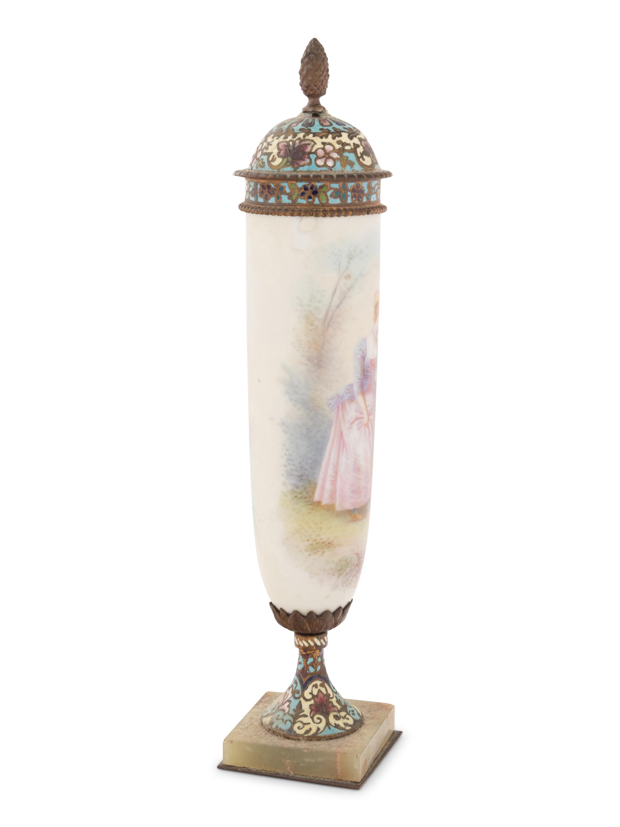 A Sèvres Style Porcelain and Champlevé Vase