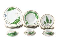 An Anna Weatherley Green Leaf Porcelain Dinner Service