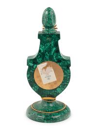 An Empire Style Gilt Bronze Mounted Malachite Lyre-Form Clock