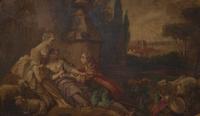 A Louis XV Style Painted and Parcel Gilt Trumeau Mirror