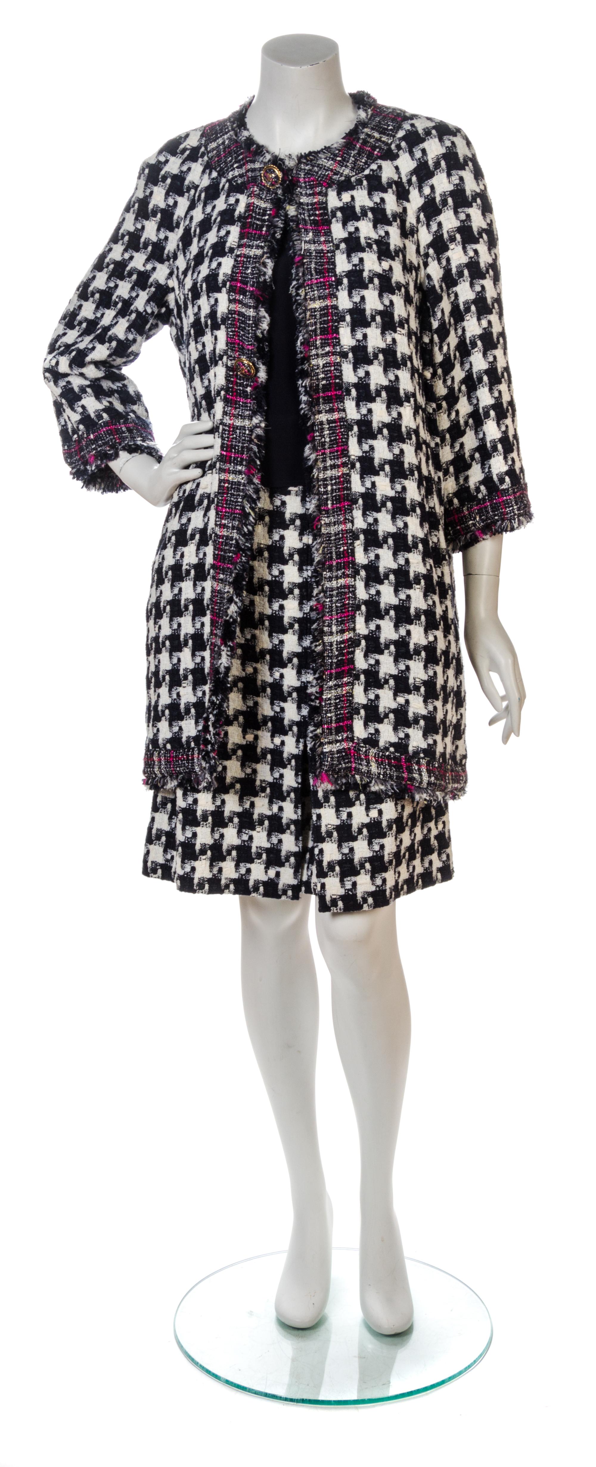 A Chanel Navy, White and Pink Reversible Cotton Tweed Skirt Suit,