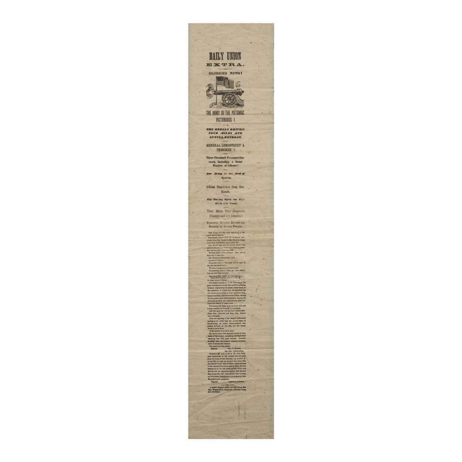 [Americana] [Battle of Gettysburg] Printed Broadside