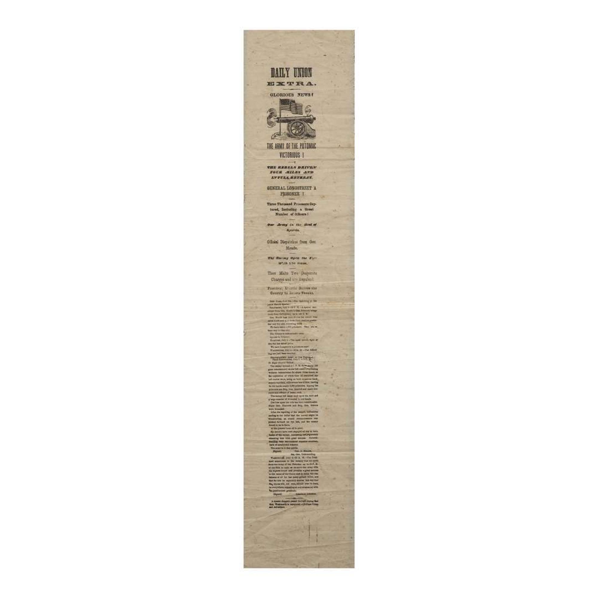[Americana] [Battle of Gettysburg] Printed Broadside