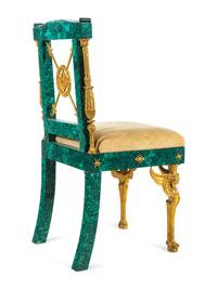 An Empire Style Gilt Bronze Mounted Malachite Side Chair