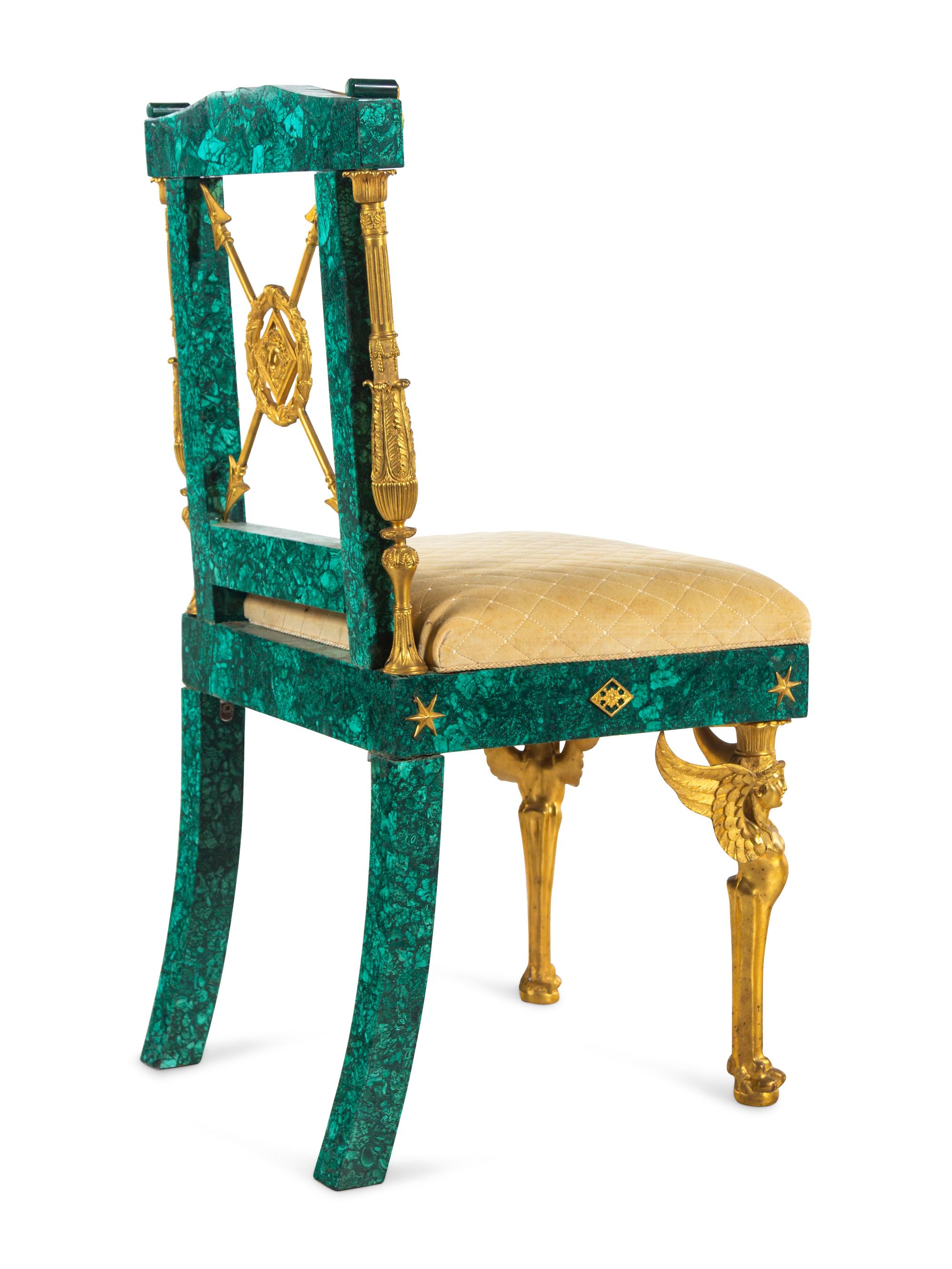 An Empire Style Gilt Bronze Mounted Malachite Side Chair
