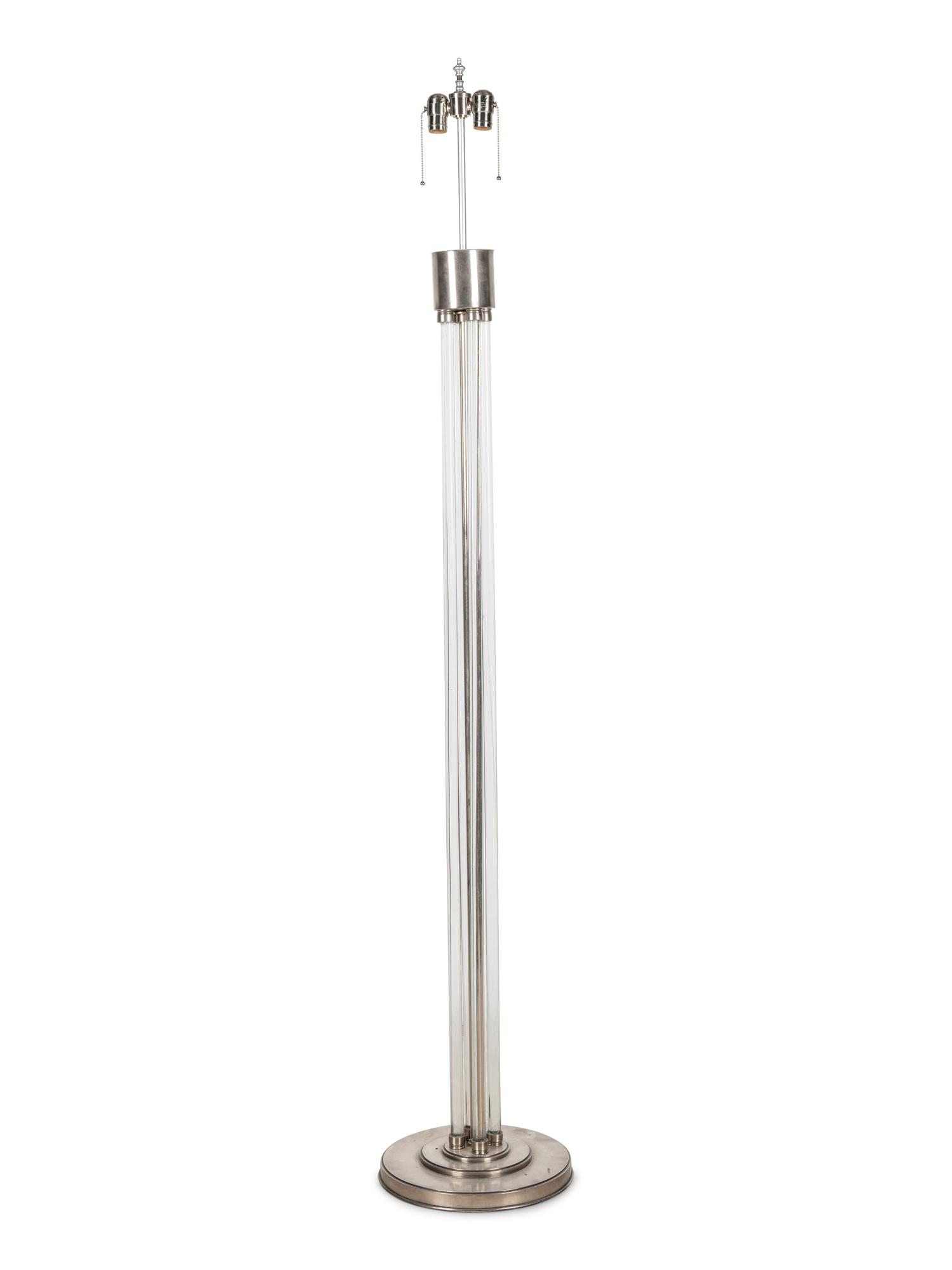 A French Nickeled Bronze and Lucite Floor Lamp