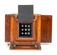 [EARLY PHOTOGRAPHY]. Wet plate, 9-lens camera. Fallowfield, London, ca 1890.