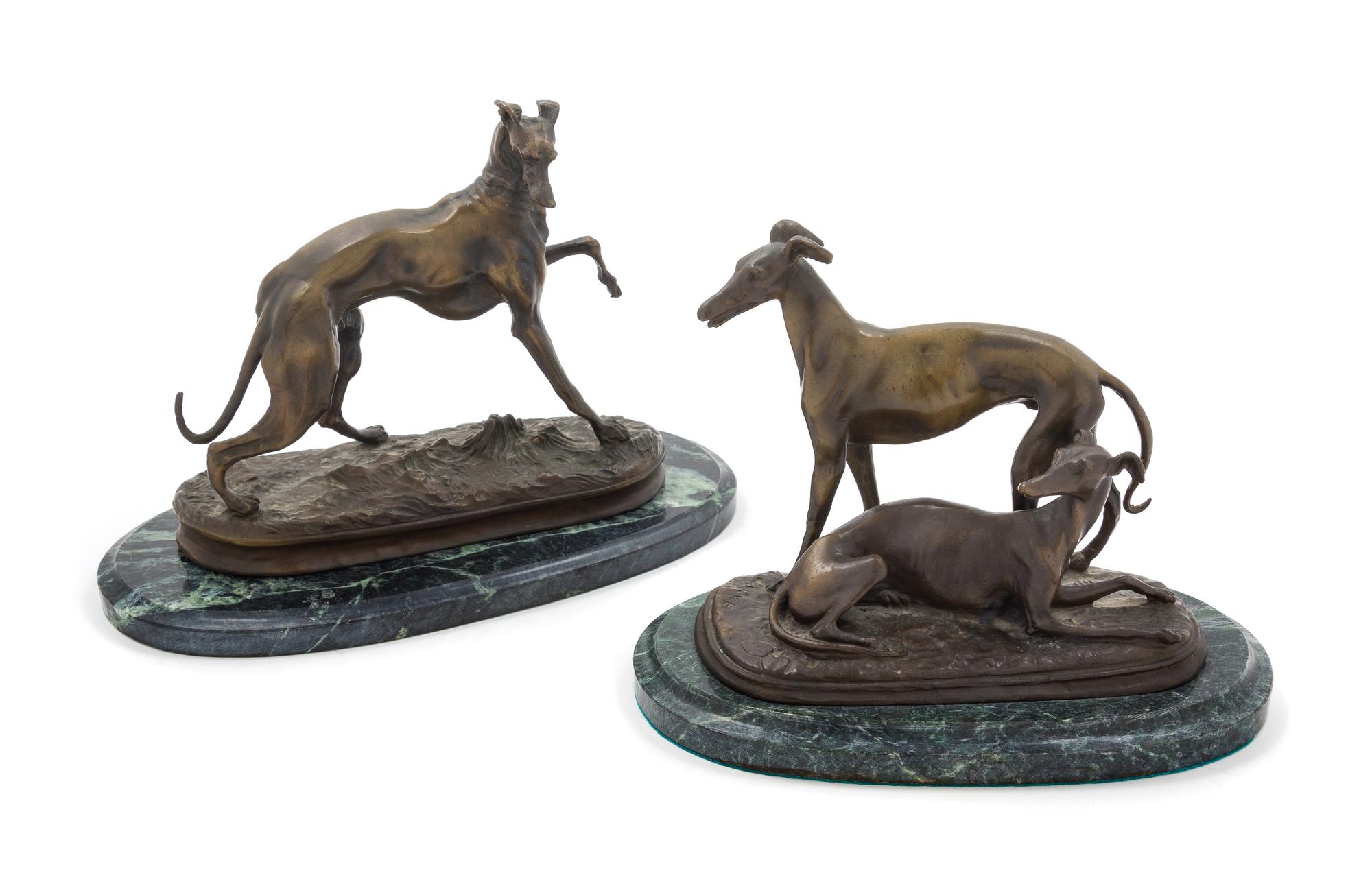 After Pierre-Jules Mene and Alfred Barye, (French, 19th Century), Whippets (two sculptures)