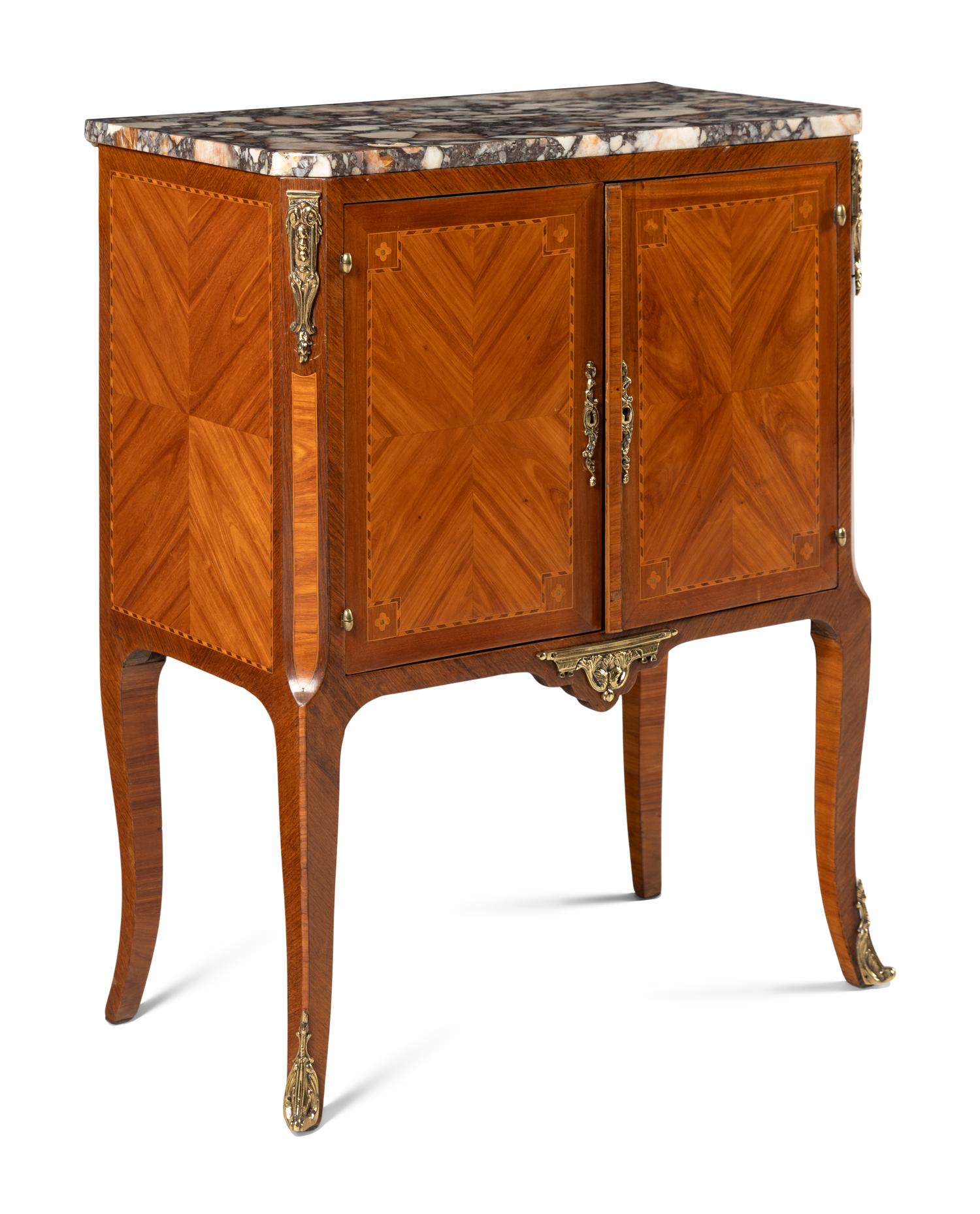 A French Tulipwood Marble-Top Cabinet