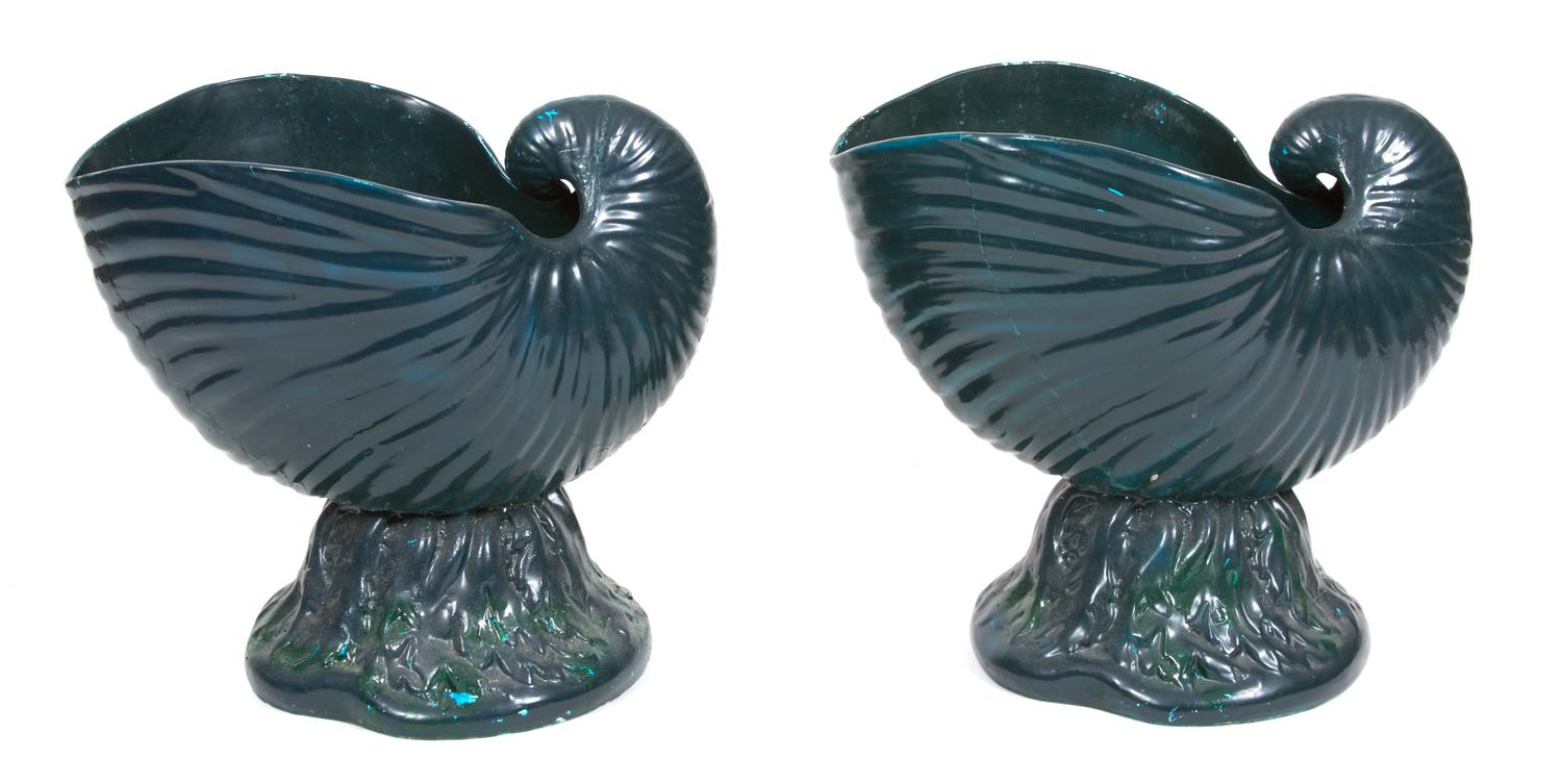 A Pair of Painted Ceramic Shell-Form Jardinieres Height 18 inches. — 20TH CENTURY