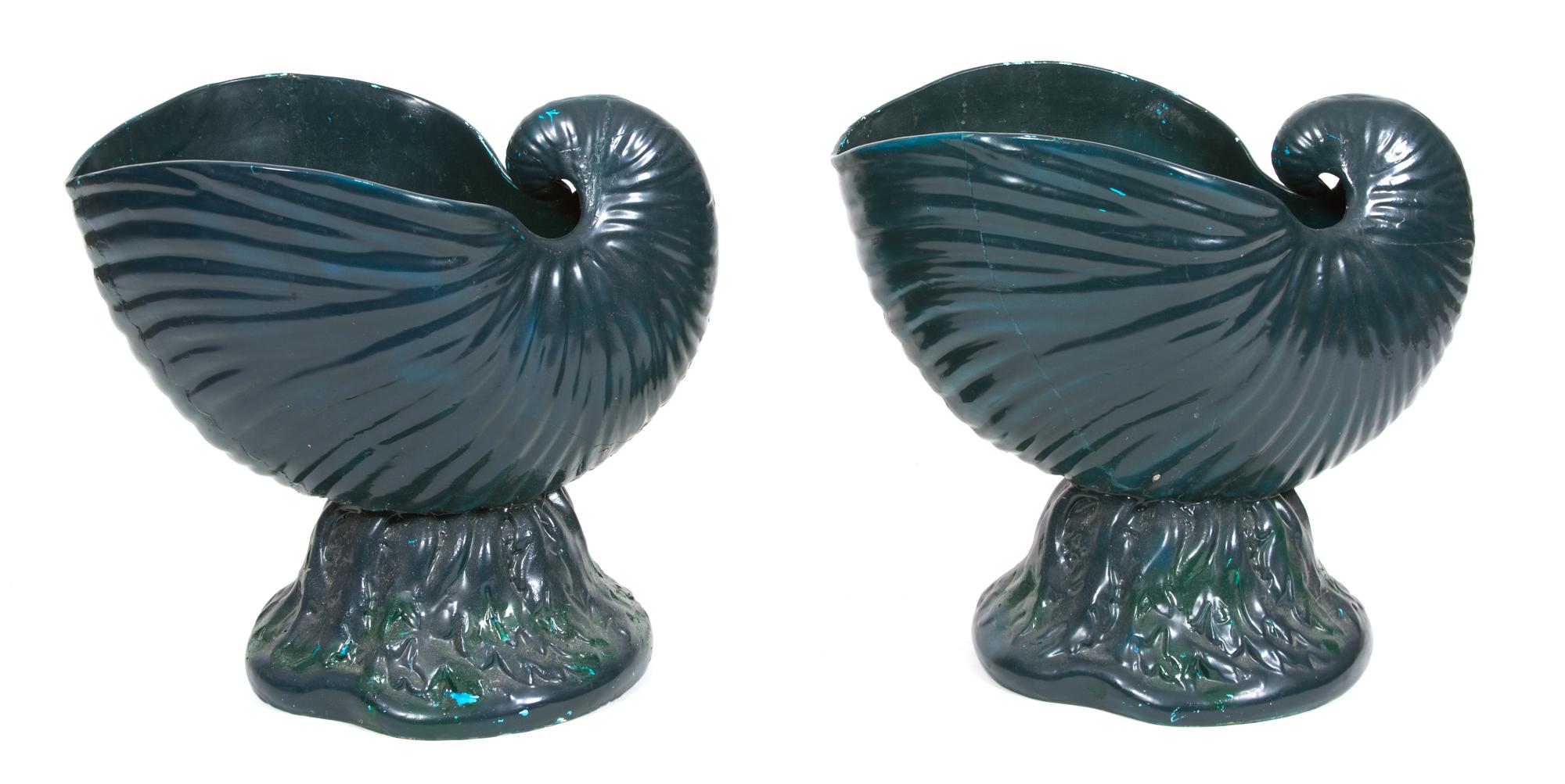 A Pair of Painted Ceramic Shell-Form Jardinieres Height 18 inches. — 20TH CENTURY