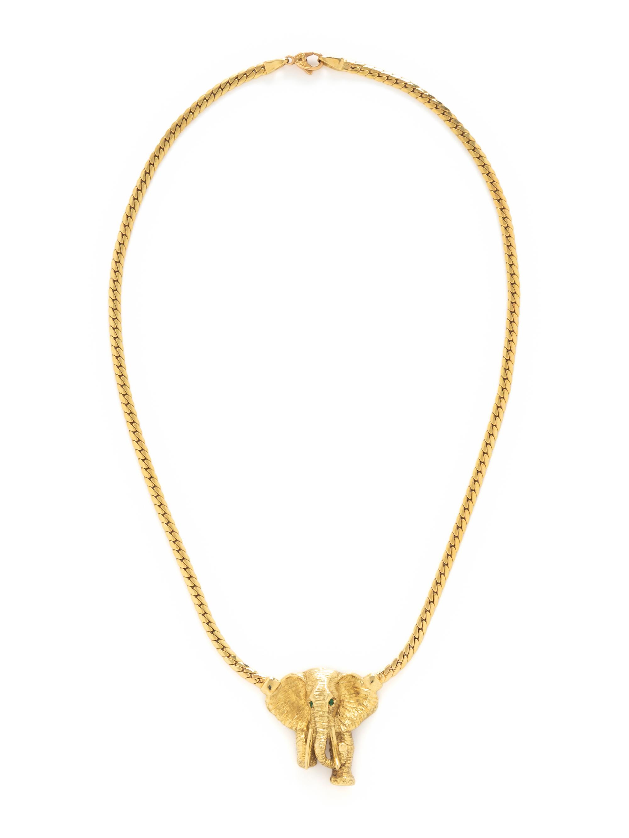 YELLOW GOLD AND EMERALD ELEPHANT NECKLACE