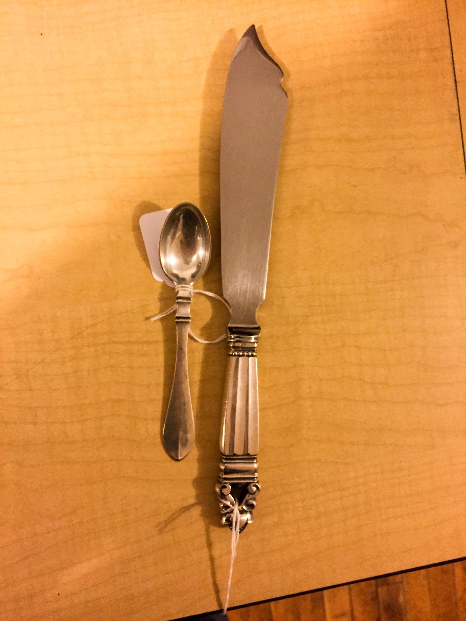 A Danish Silver Fish Slice, Georg Jensen Silversmithy, Copenhagen, 20th Century, Acorn pattern, together with a Danish silver teaspoon