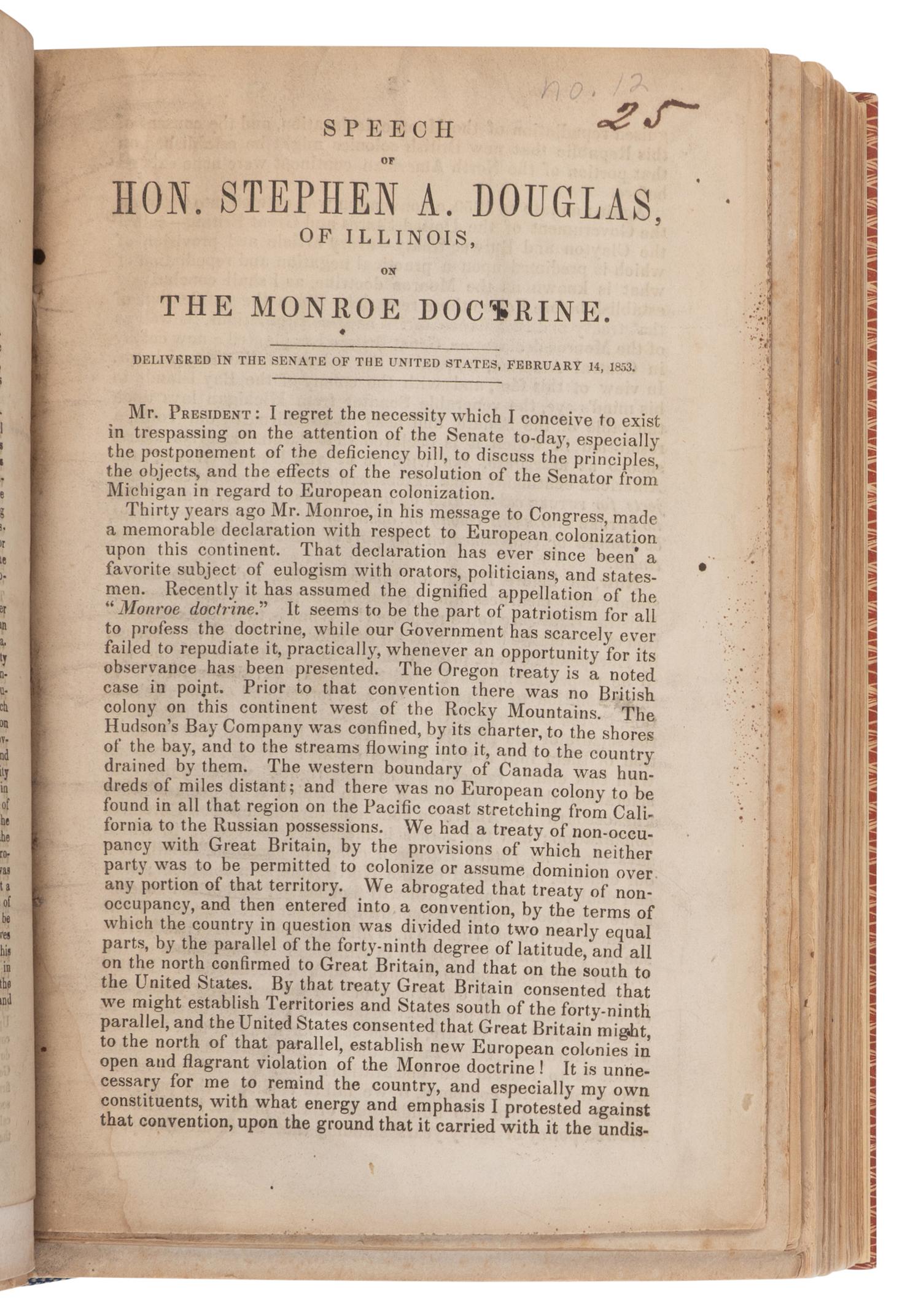DOUGLAS, Stephen Arnold (1813-1861). A sammelband of 42 titles, including: