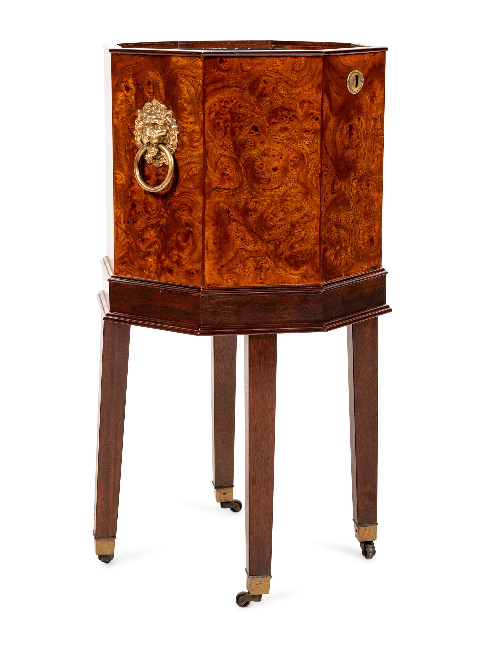 An English Burl Walnut Pail on Stand