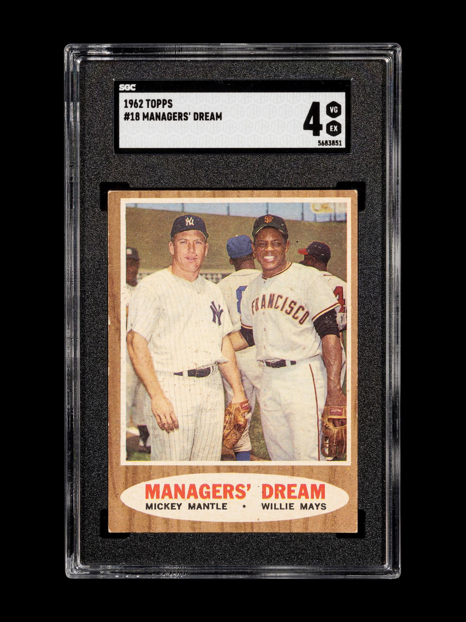 A 1962 Topps Mickey Mantle / Willie Mays Managers Dream Baseball Card No. 18 (SGC 4 VG-EX)