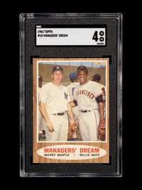 A 1962 Topps Mickey Mantle / Willie Mays Managers Dream Baseball Card No. 18 (SGC 4 VG-EX)