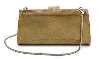A Gucci Gold Metallic Patent Leather Clutch, 10 x 5 x 1 1/2 inches.