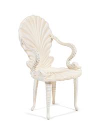 A Grotto Style Carved and Painted Shell-Back Open Armchair — 20TH CENTURY