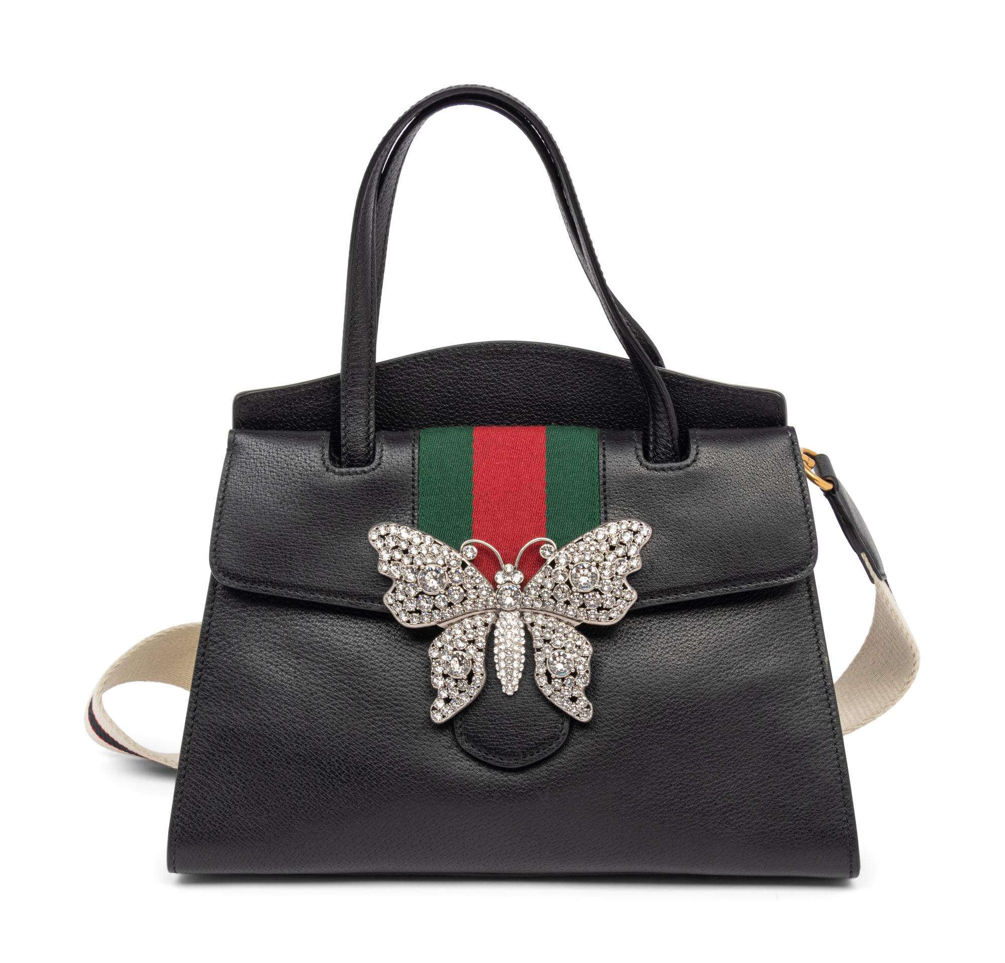 Gucci Black Leather Sylvie Butterfly Bag, Cruise 2018