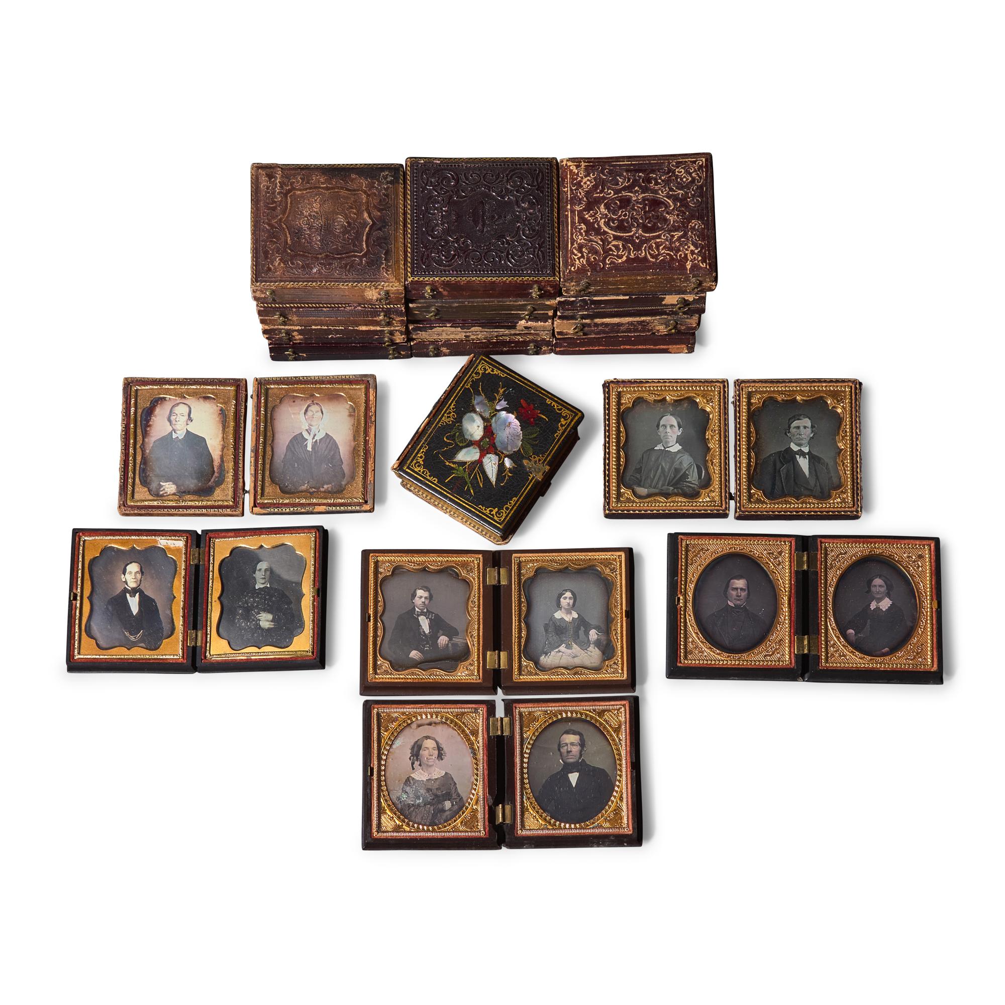 [Early Photography] Group of 19 Sixth Plate Daguerreotype Paired Portraits, All Couples