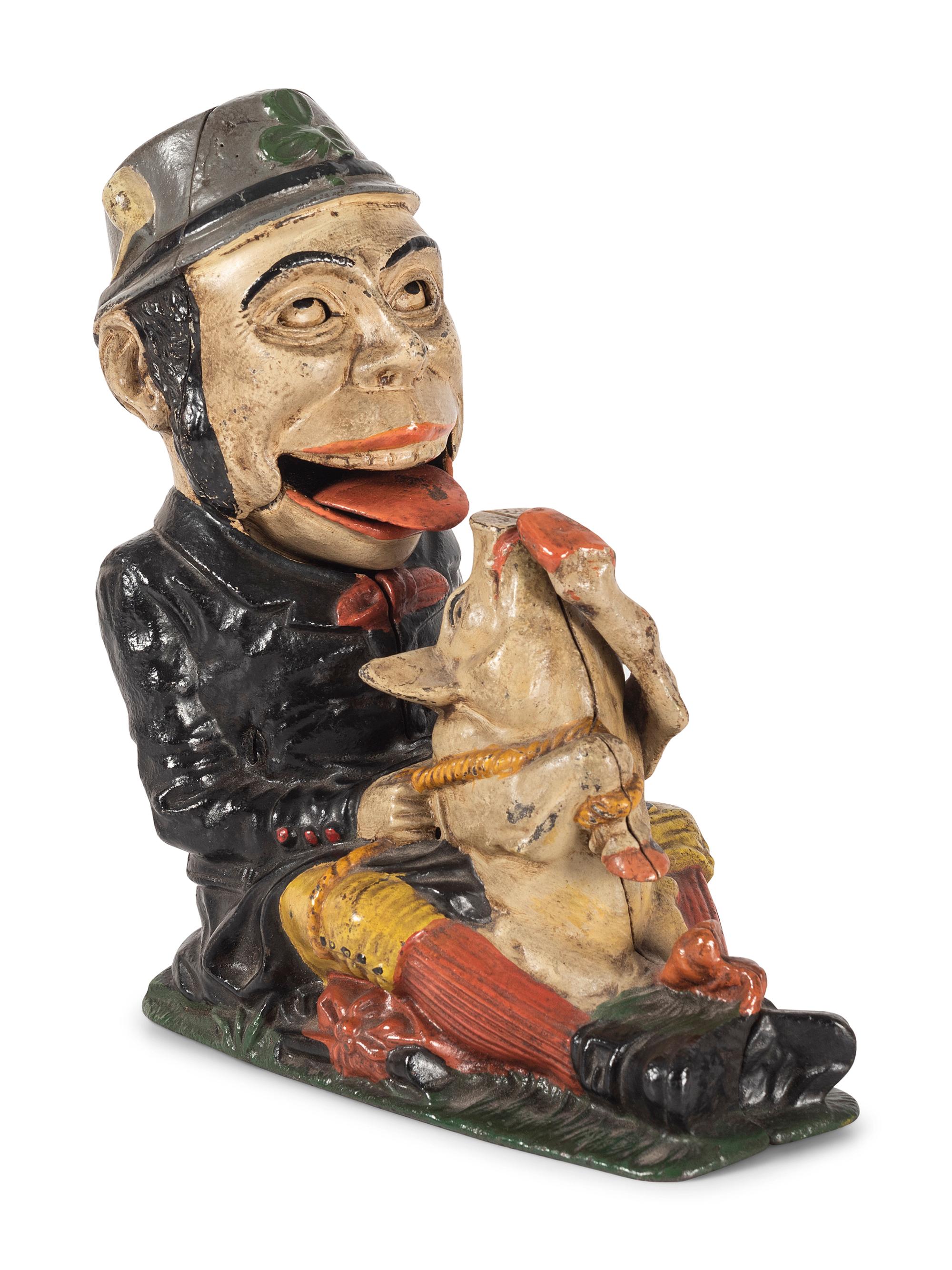 A J. & E. Stevens Paddy and Pig Cast Iron Bank