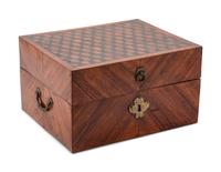 A Sèvres Painted and Parcel Gilt Porcelain Tea and Cordial Service in a Fitted Kingwood and Parquetry Traveling Case