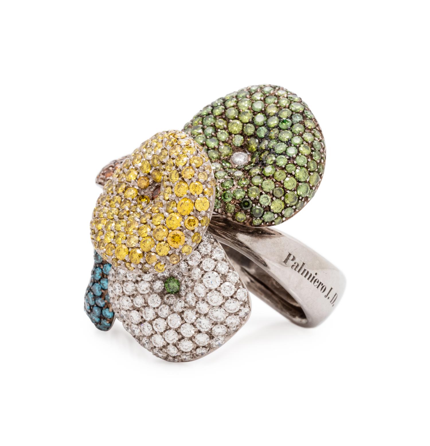 PALMIERO, DIAMOND AND COLORED DIAMOND 'MUSHROOM' RING