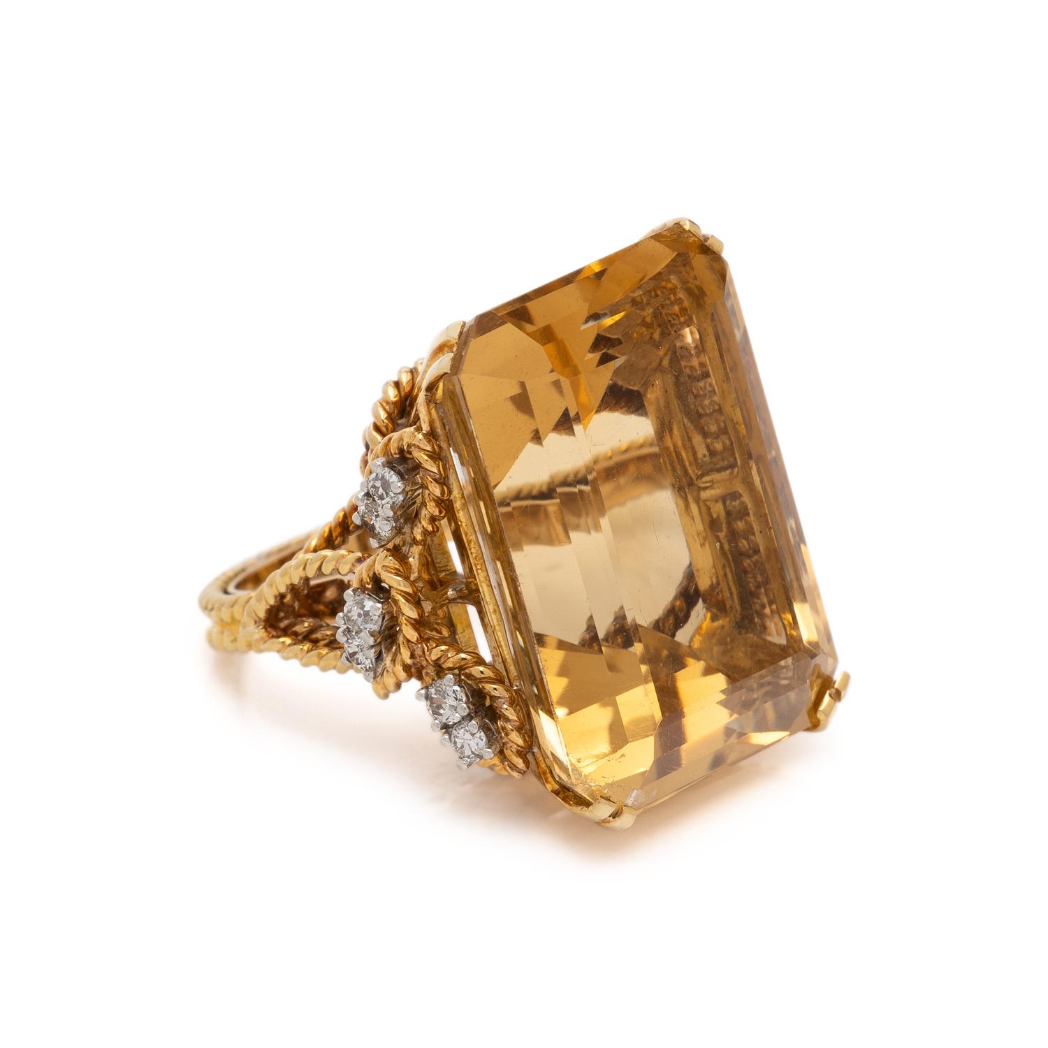 CITRINE, DIAMOND, AND YELLOW GOLD RING