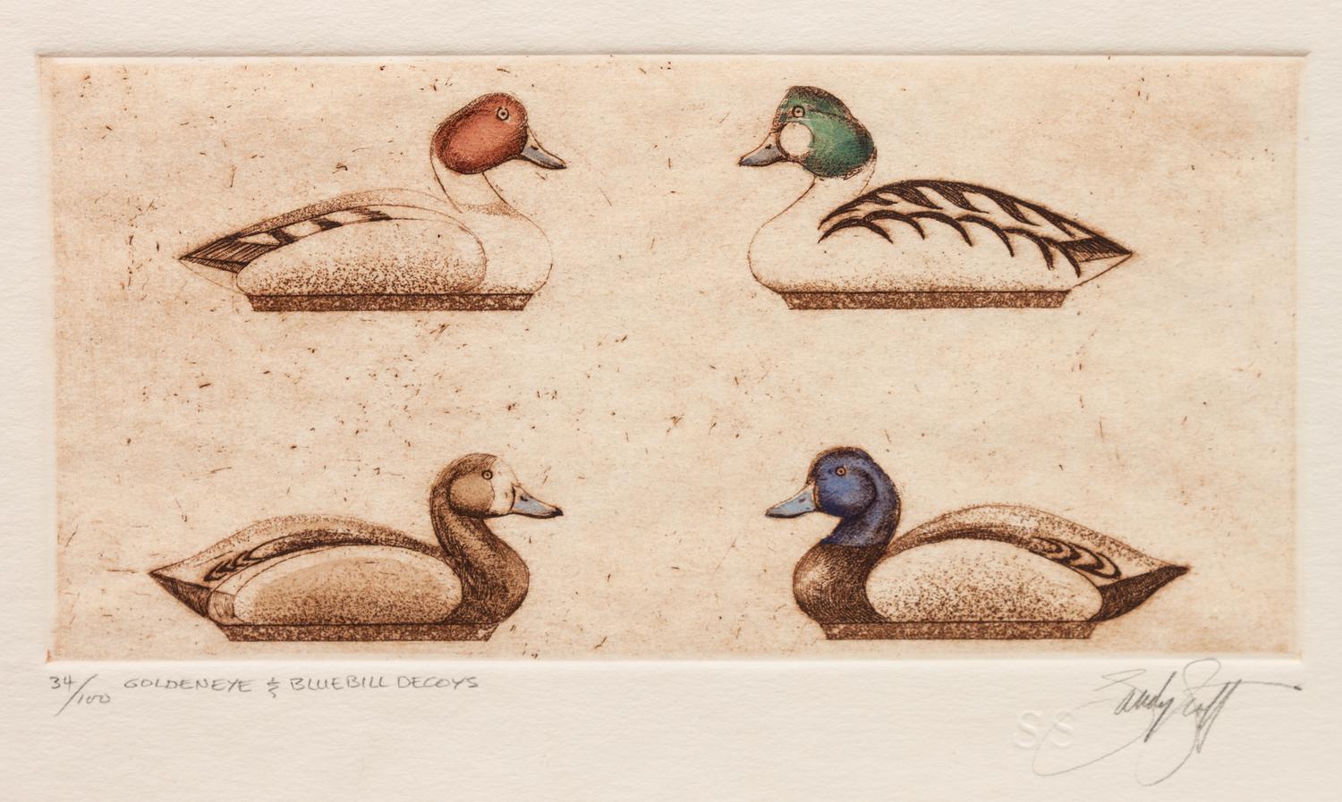 Six Framed Prints, in Four Frames: Green-Winged Teal, Artist's Proof; Goldeneye & Bluebill Decoys, edition 34/100; Black Duck, edition 28/100; together in one frame: Redhead , edition 17/100; Bluebill , edition 10/100; Pintail , Artist's Proof