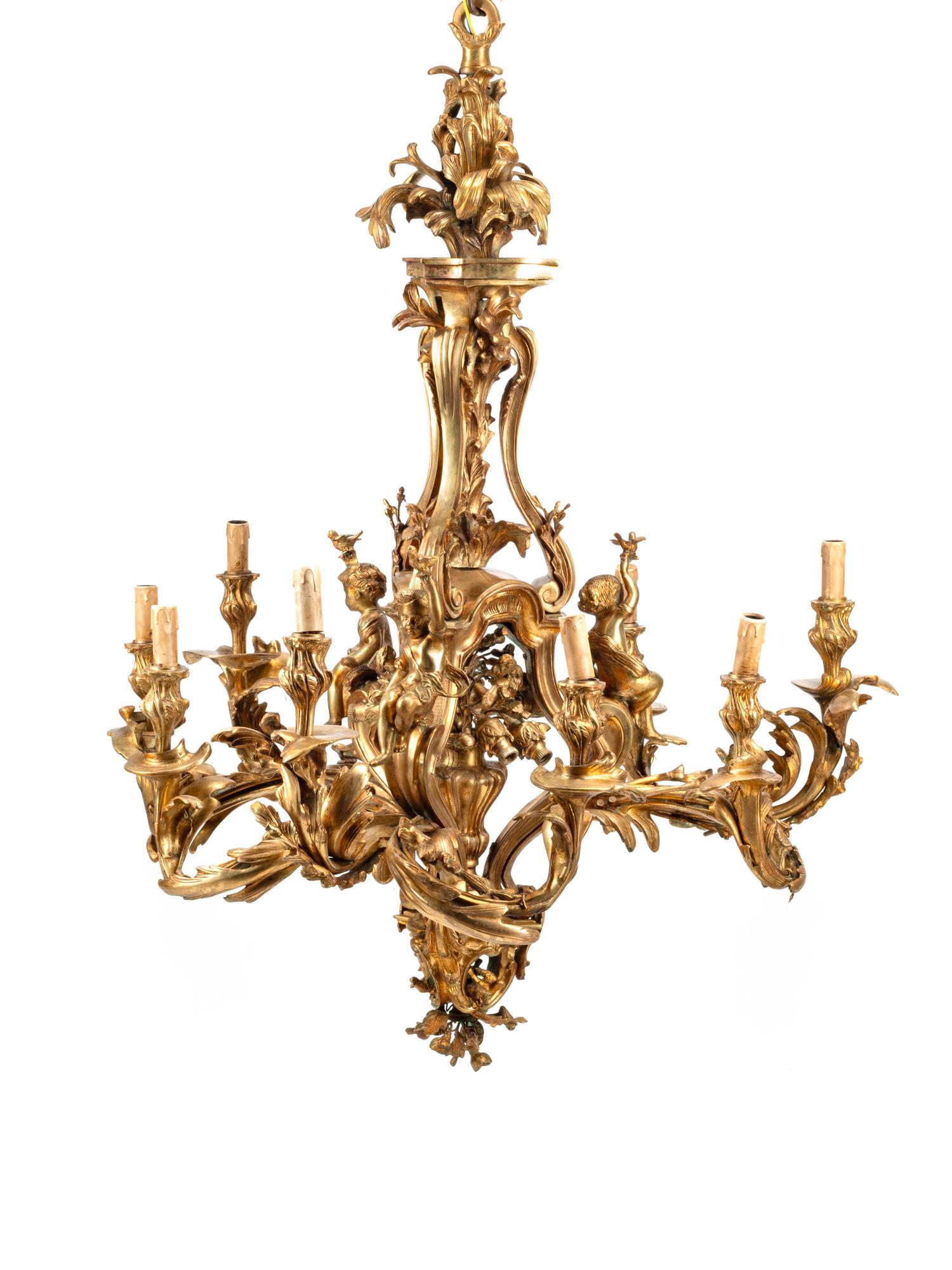 A Continental Gilt Bronze Nine-Light Chandelier