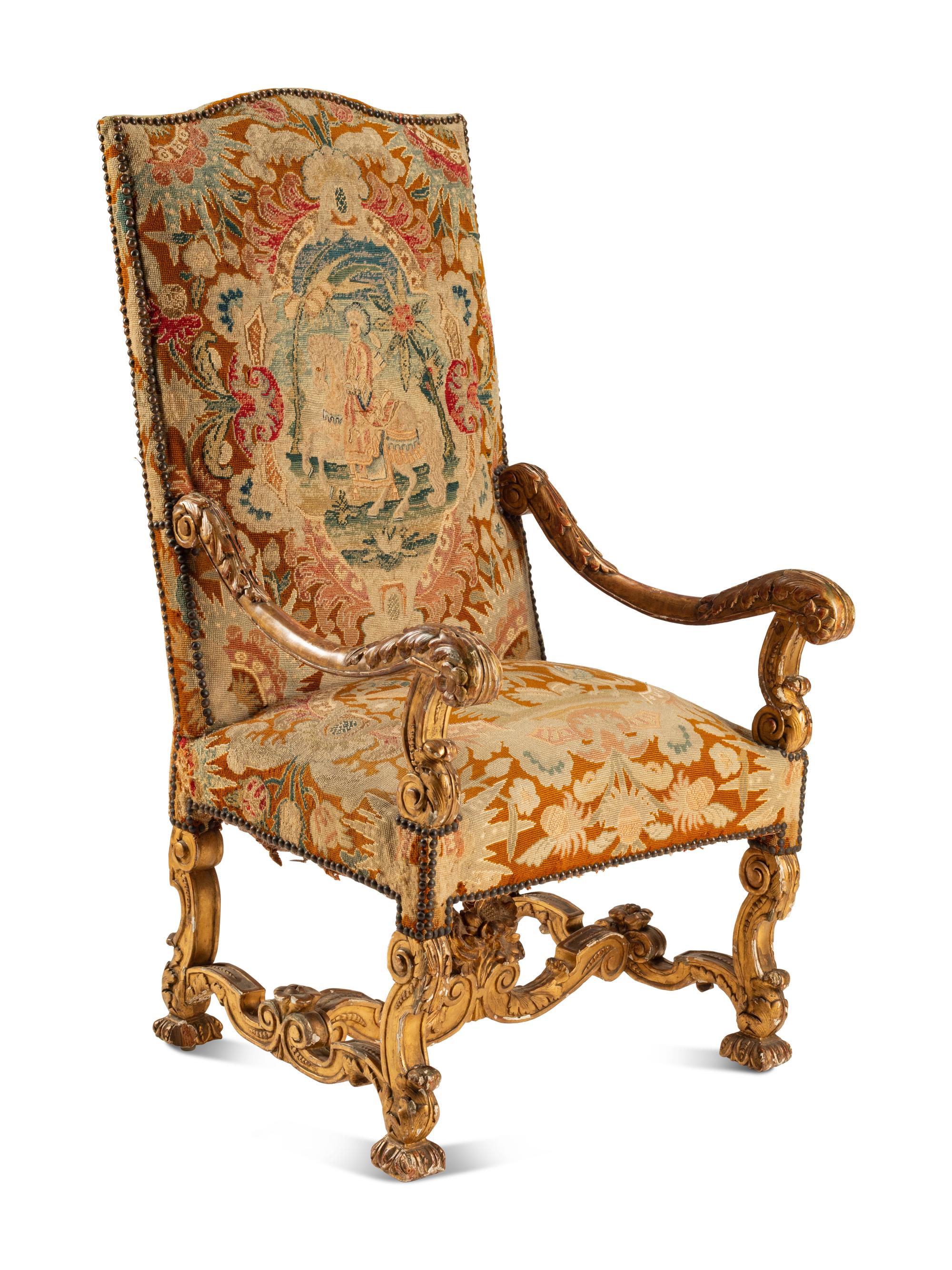 A Louis XIV Style Giltwood Armchair