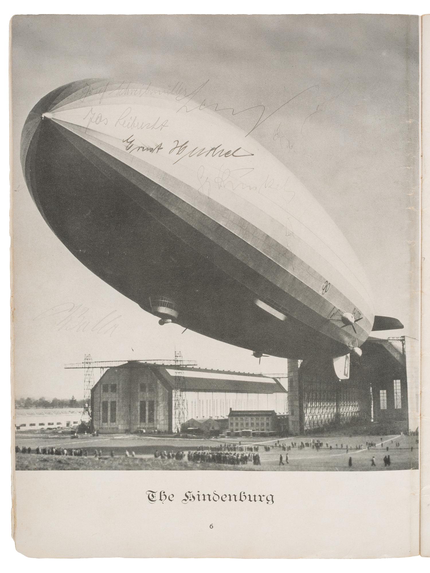[TRANSPORTATION]. Hindenburg souvenir book signed by 5 crewmembers, including two who would die in the disaster. 1936.
