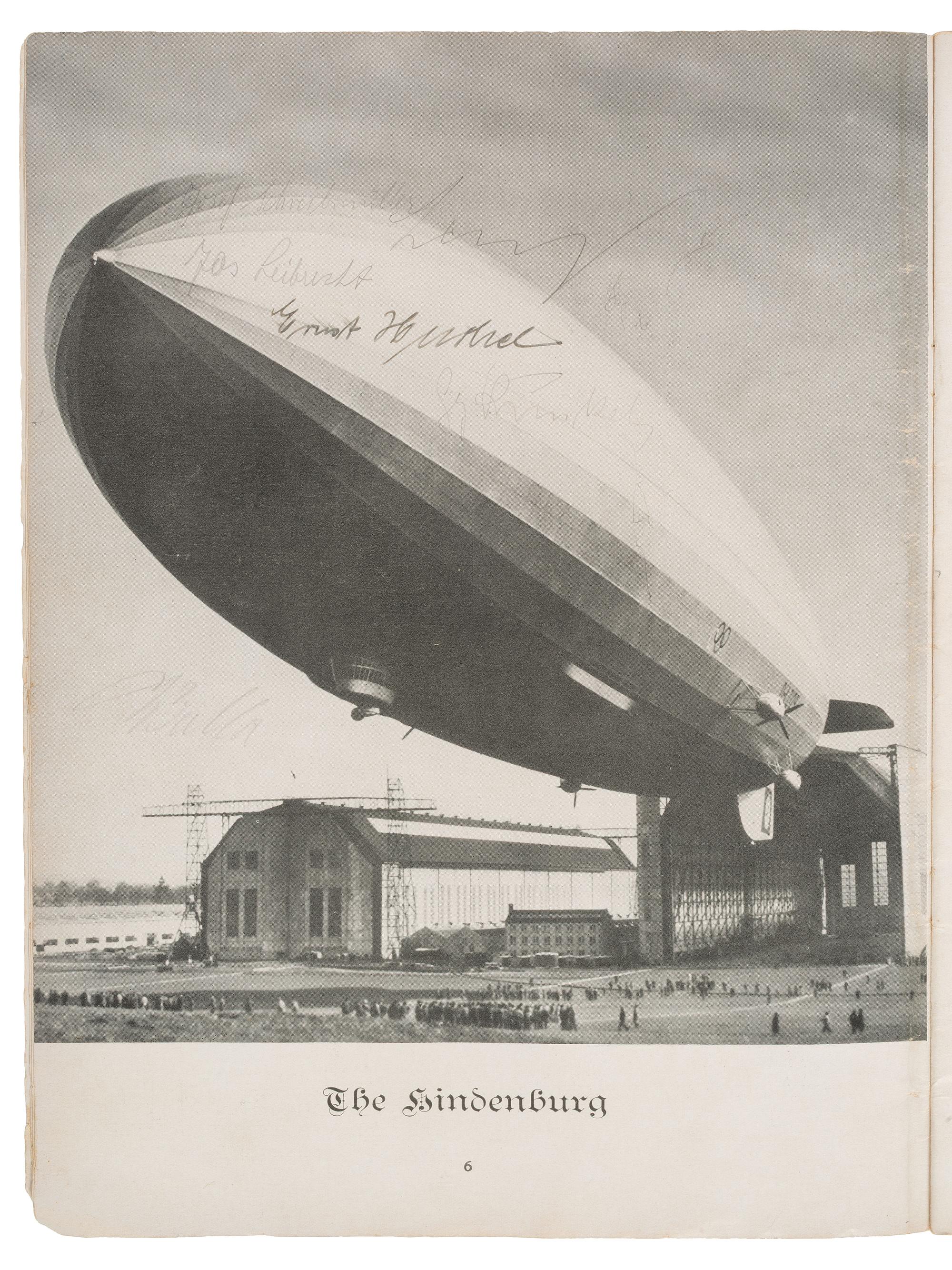 [TRANSPORTATION]. Hindenburg souvenir book signed by 5 crewmembers, including two who would die in the disaster. 1936.