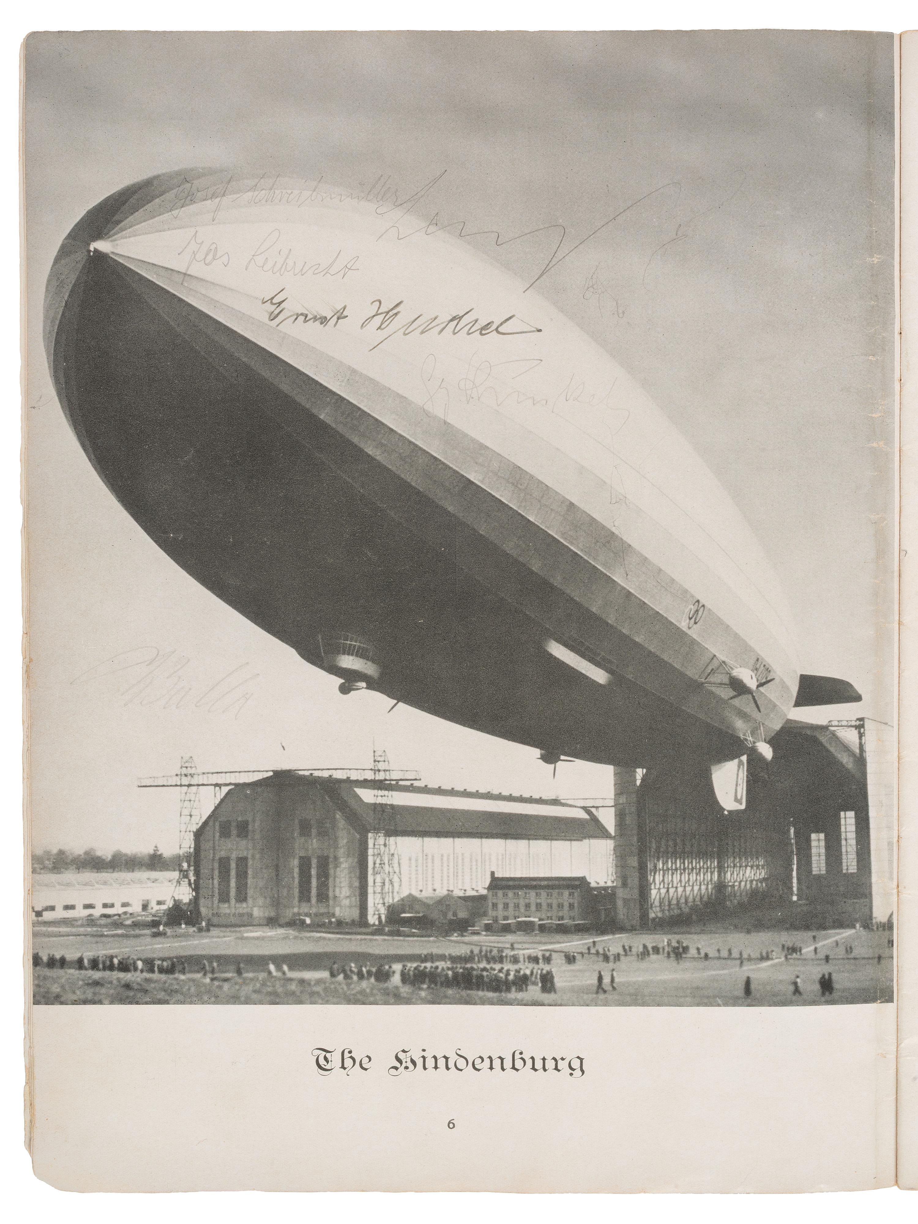 [TRANSPORTATION]. Hindenburg souvenir book signed by 5 crewmembers, including two who would die in the disaster. 1936.