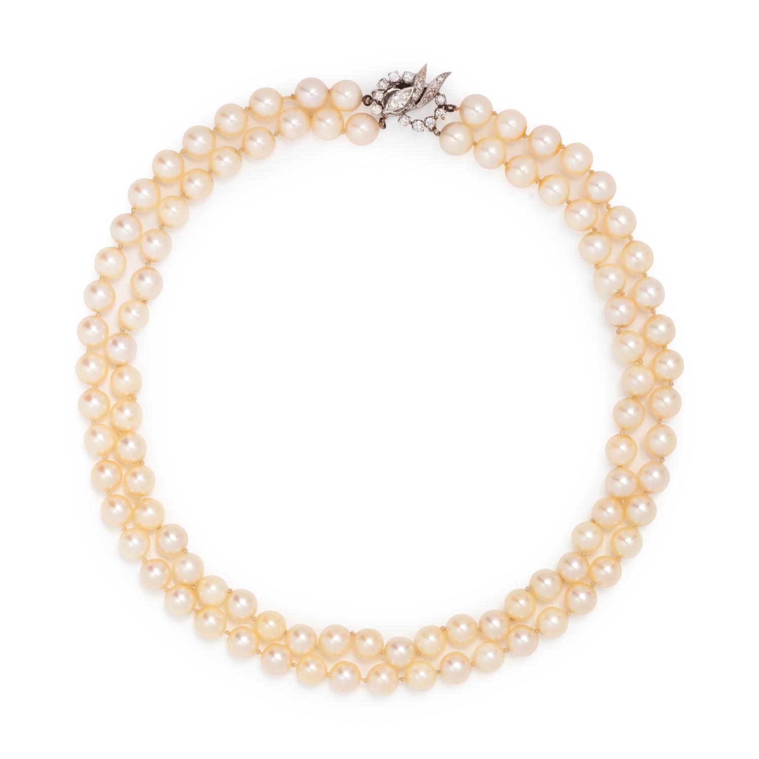 CULTURED PEARL AND DIAMOND NECKLACE
