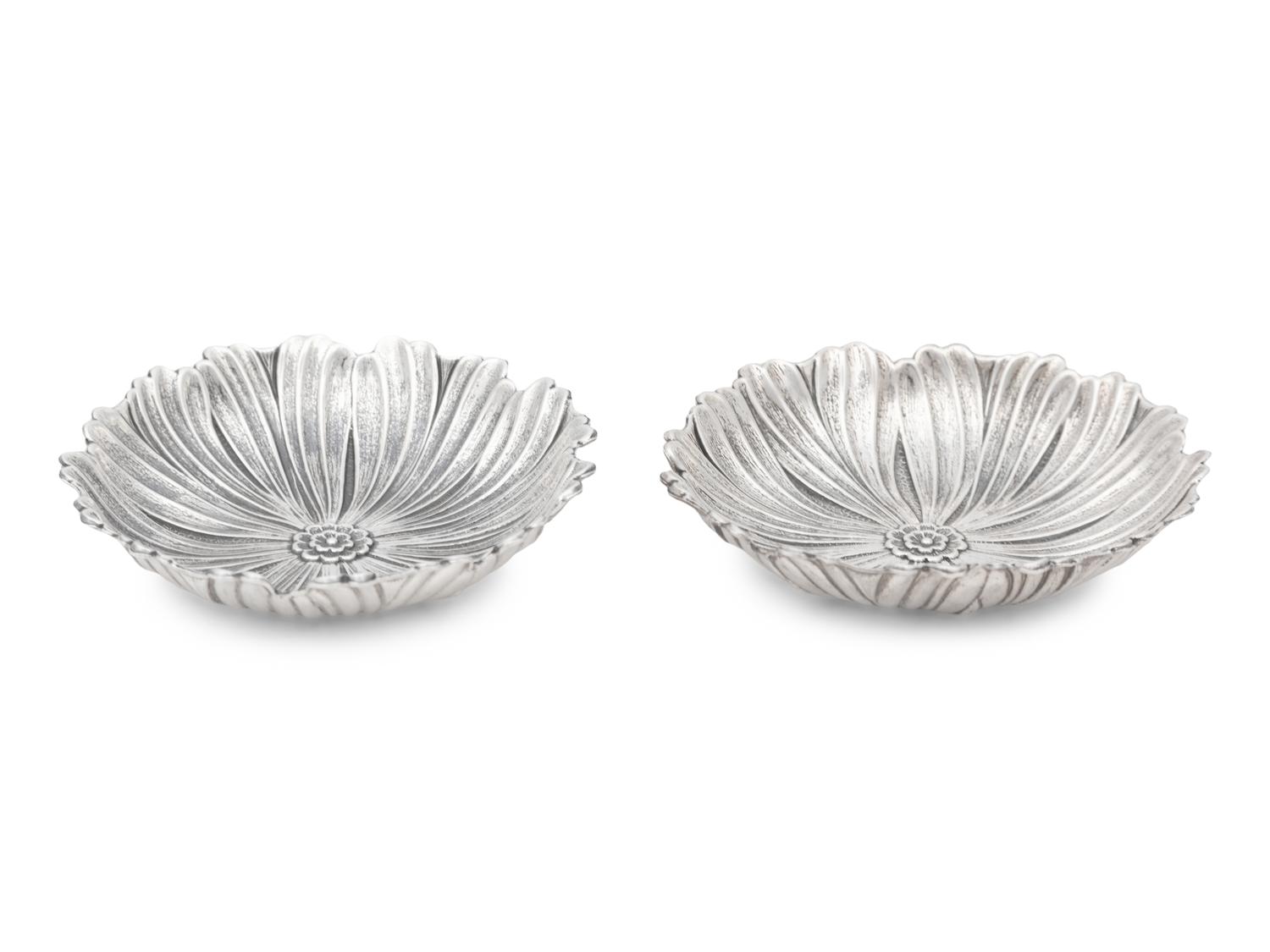 A Pair of Buccellati Silver Lotus Flower Dishes